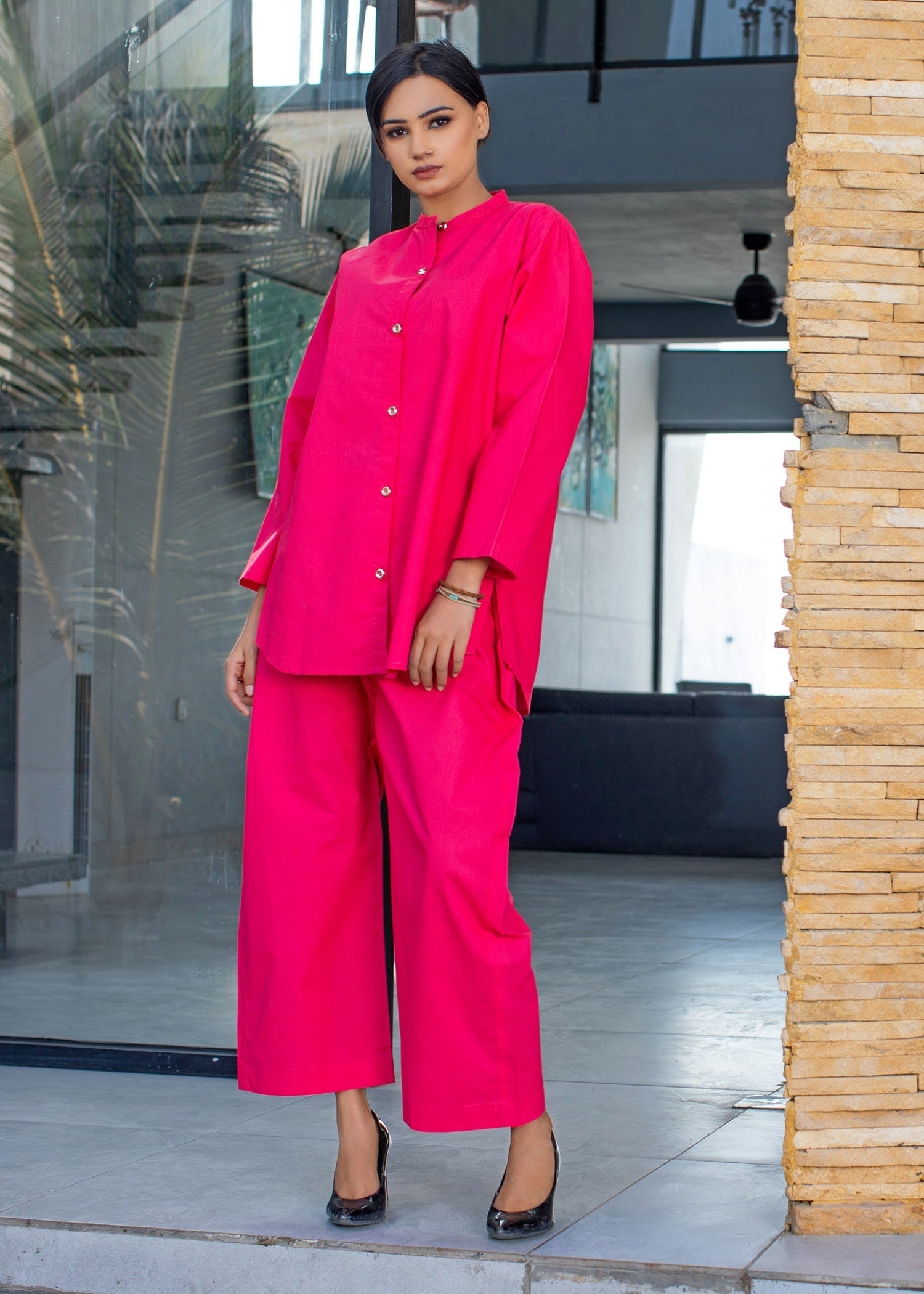 cotton Co ord Sets in Deep pink