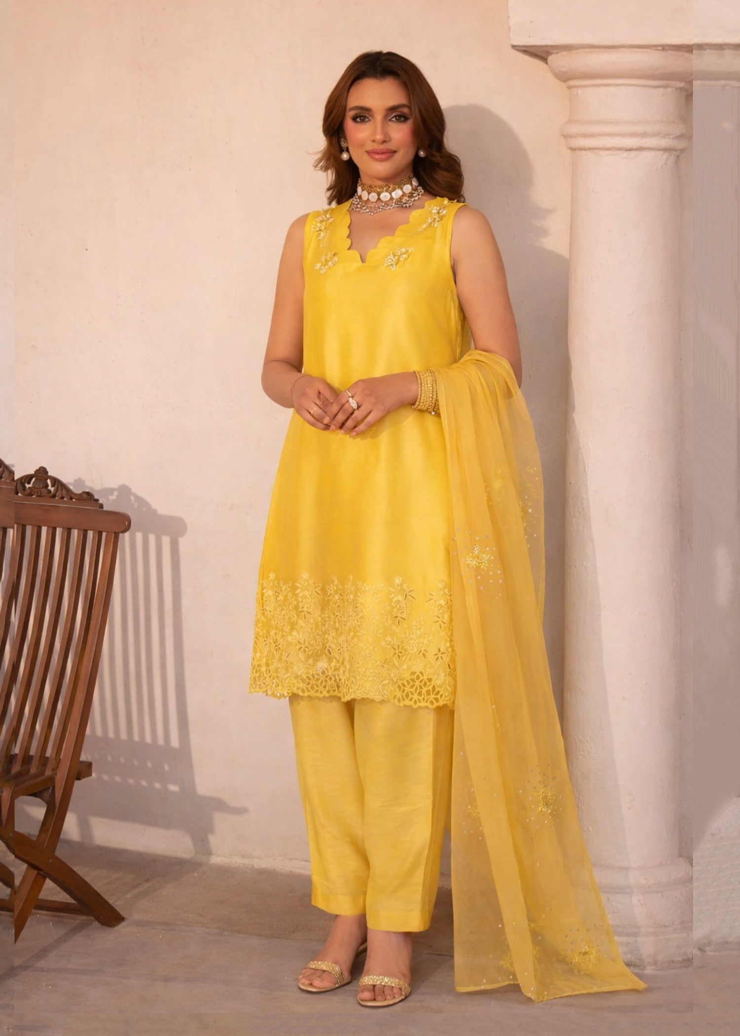 silk Kurta Set in Sunflower