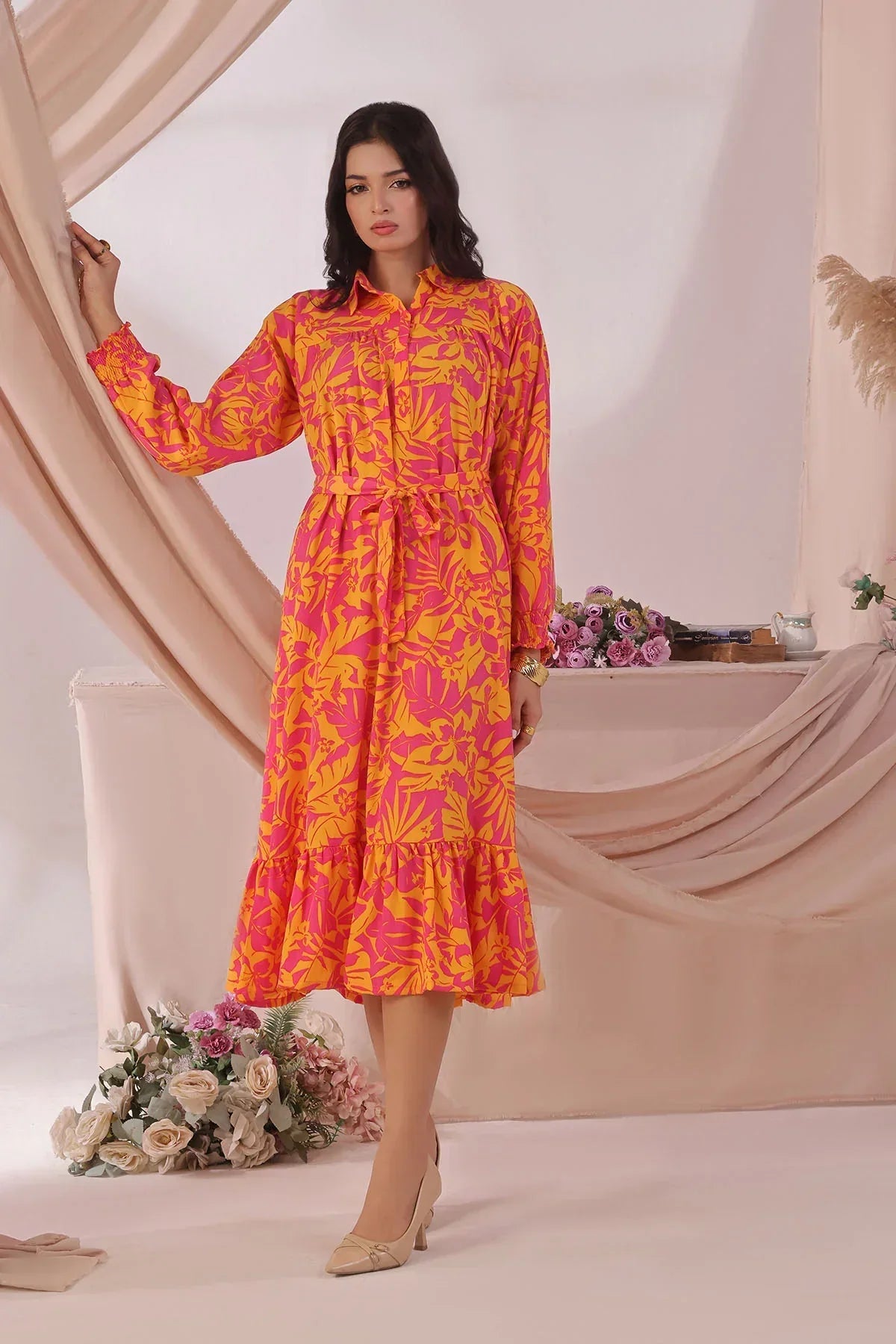 polyester georgette Dress in Orange