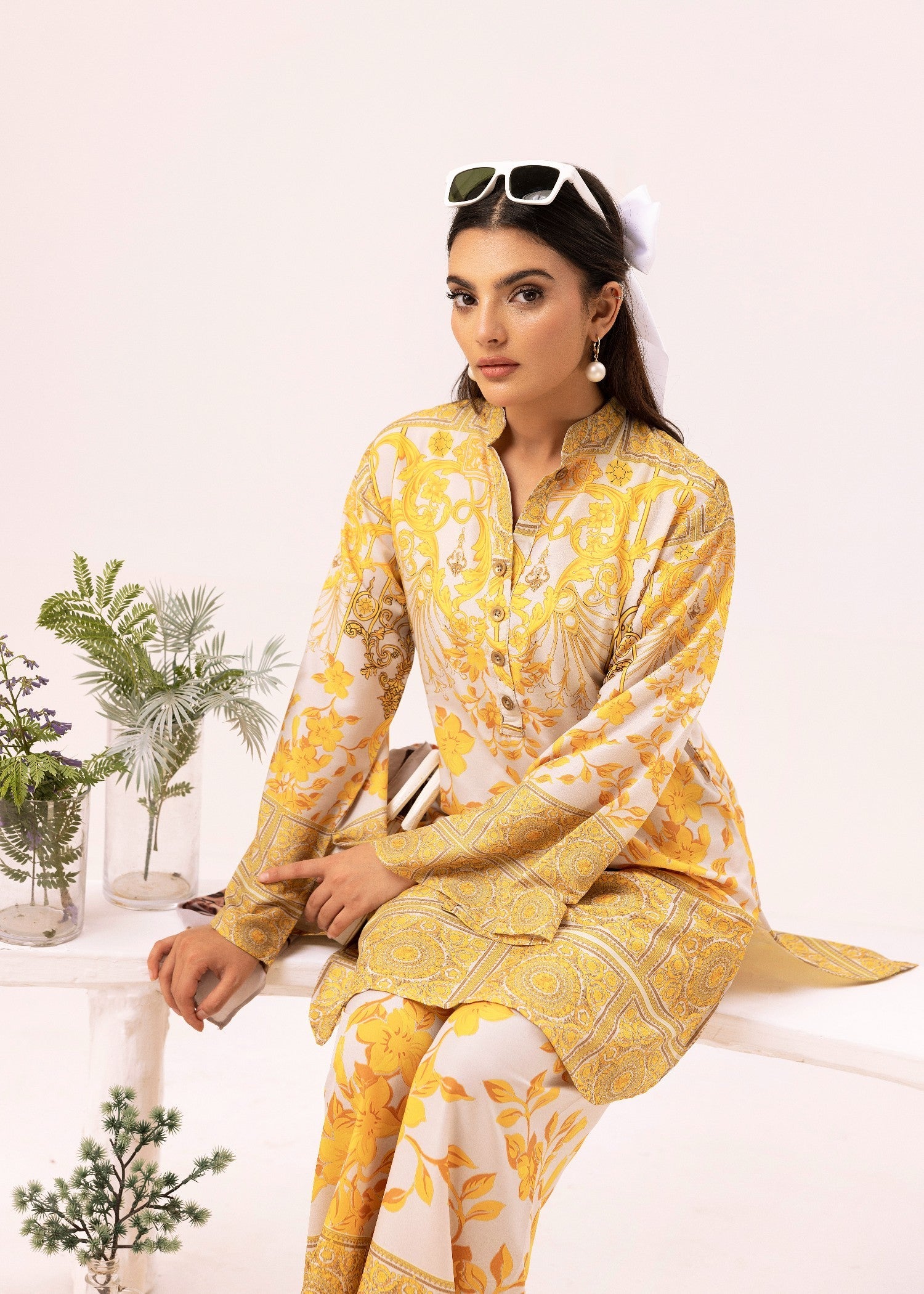 lawn Co Ord Sets in White, school bus yellow