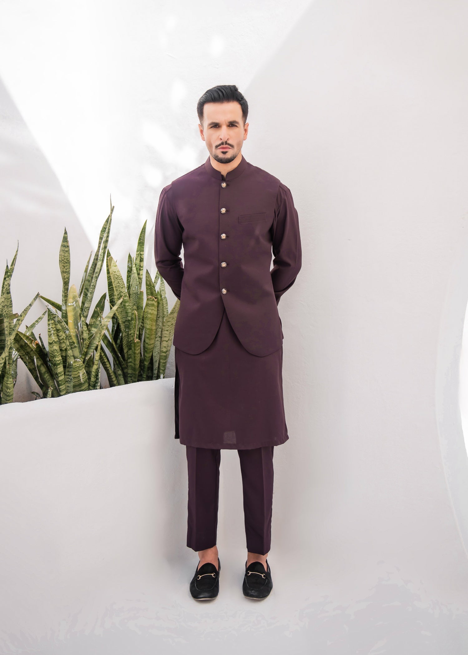 wash & wear Kurta Set in Plum