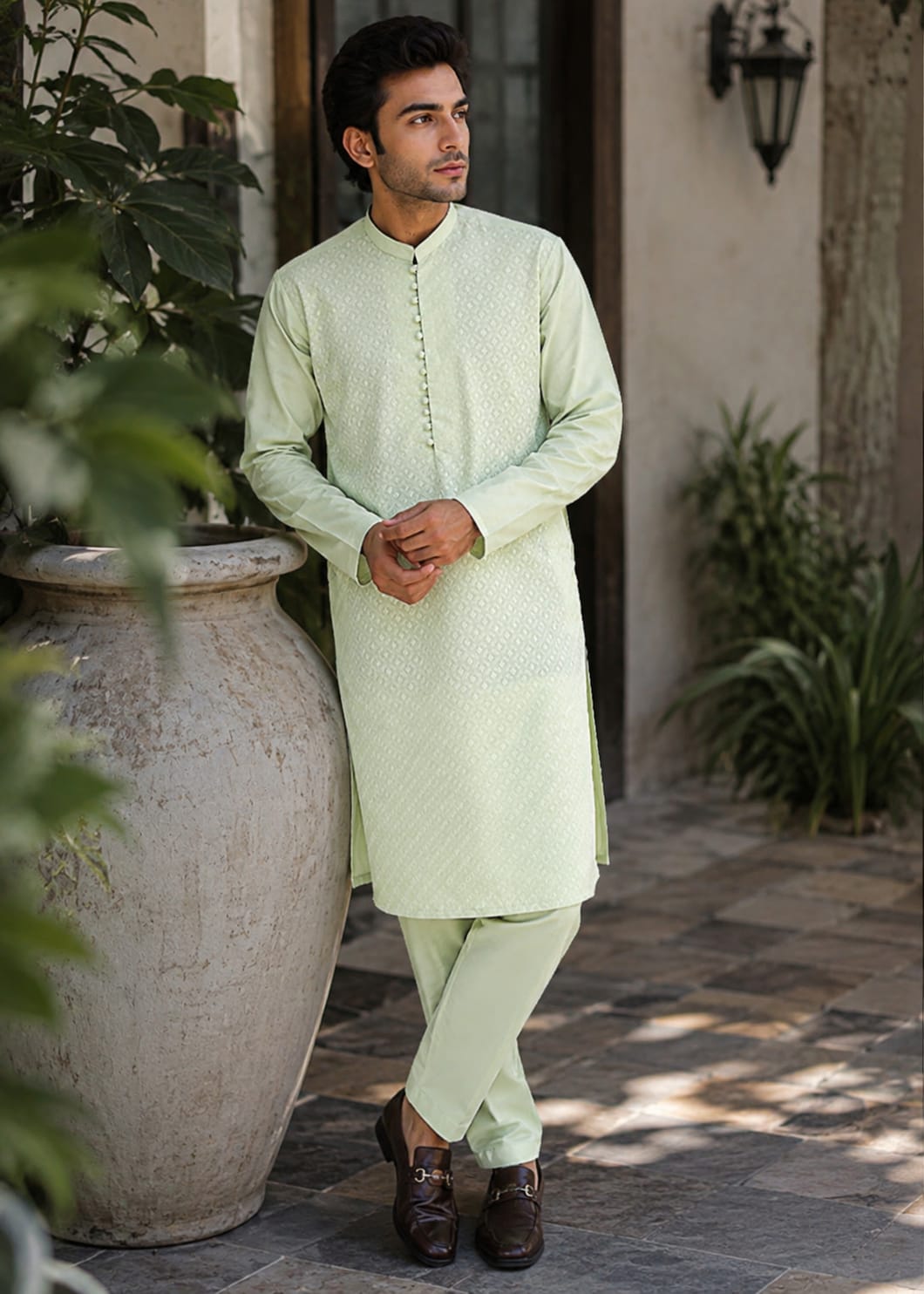 wash & wear Kurta Set in Pistachio green by Dress Club
