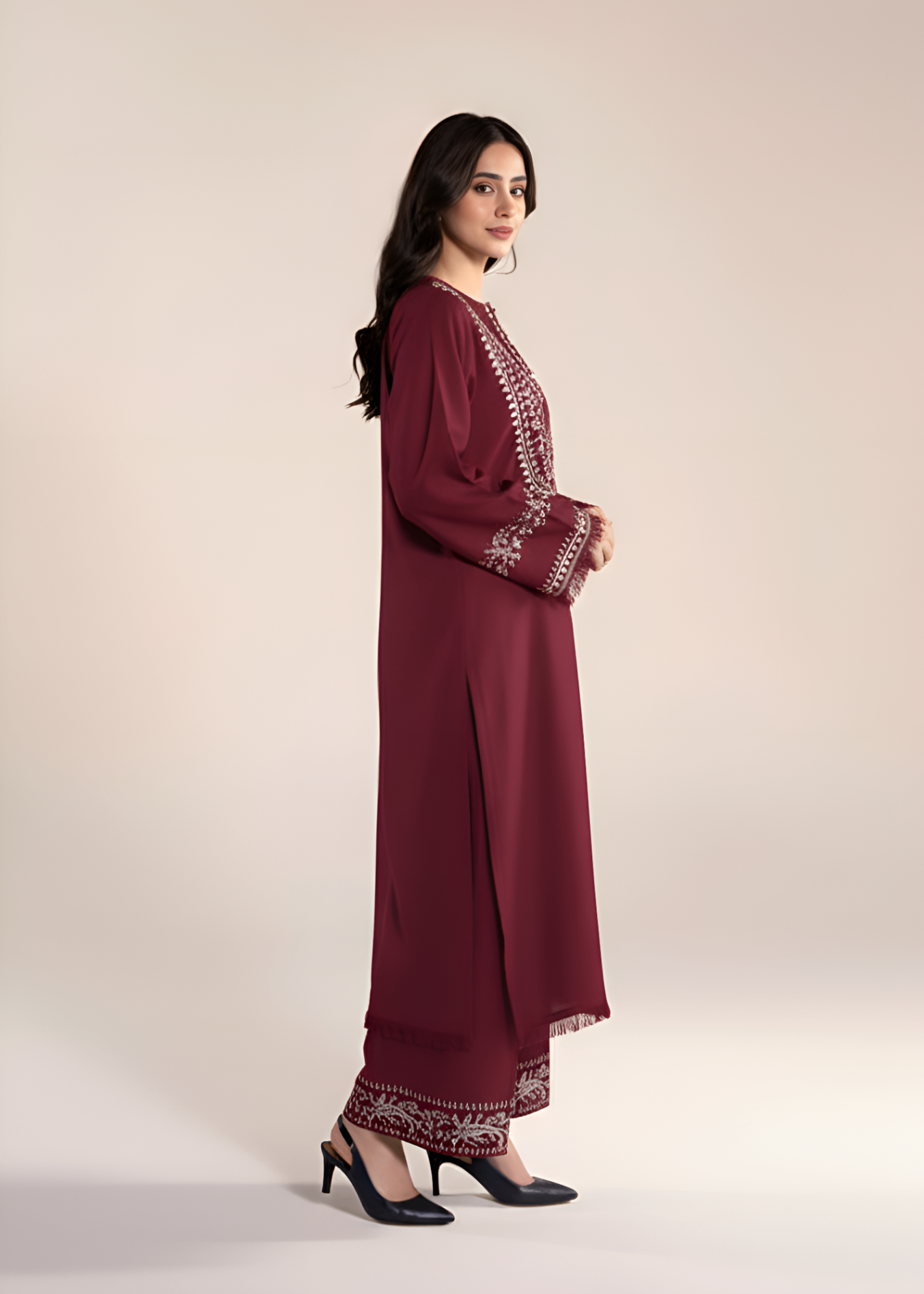 linen Kurta Set in Wine red