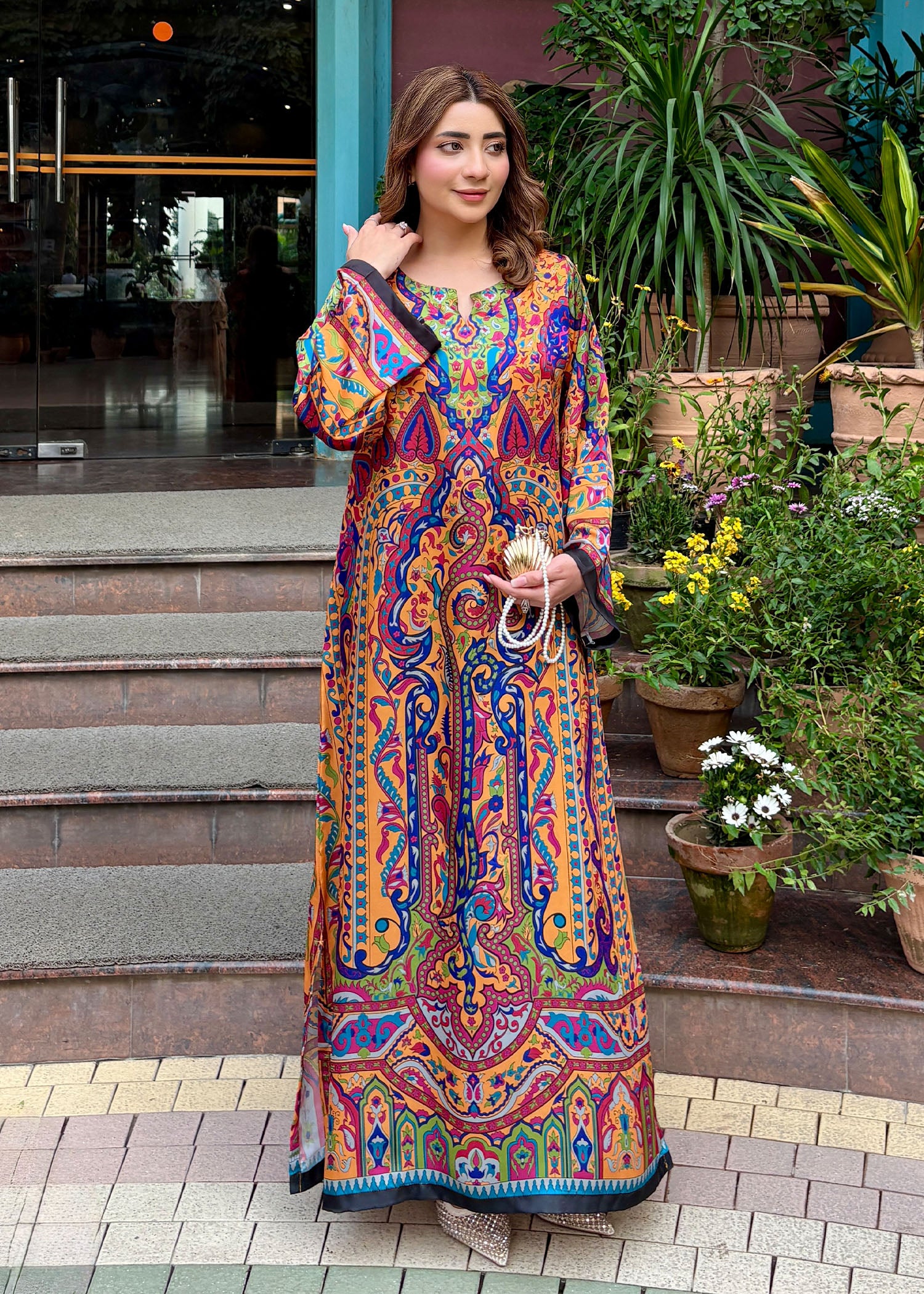 satin silk Kaftan in Multi