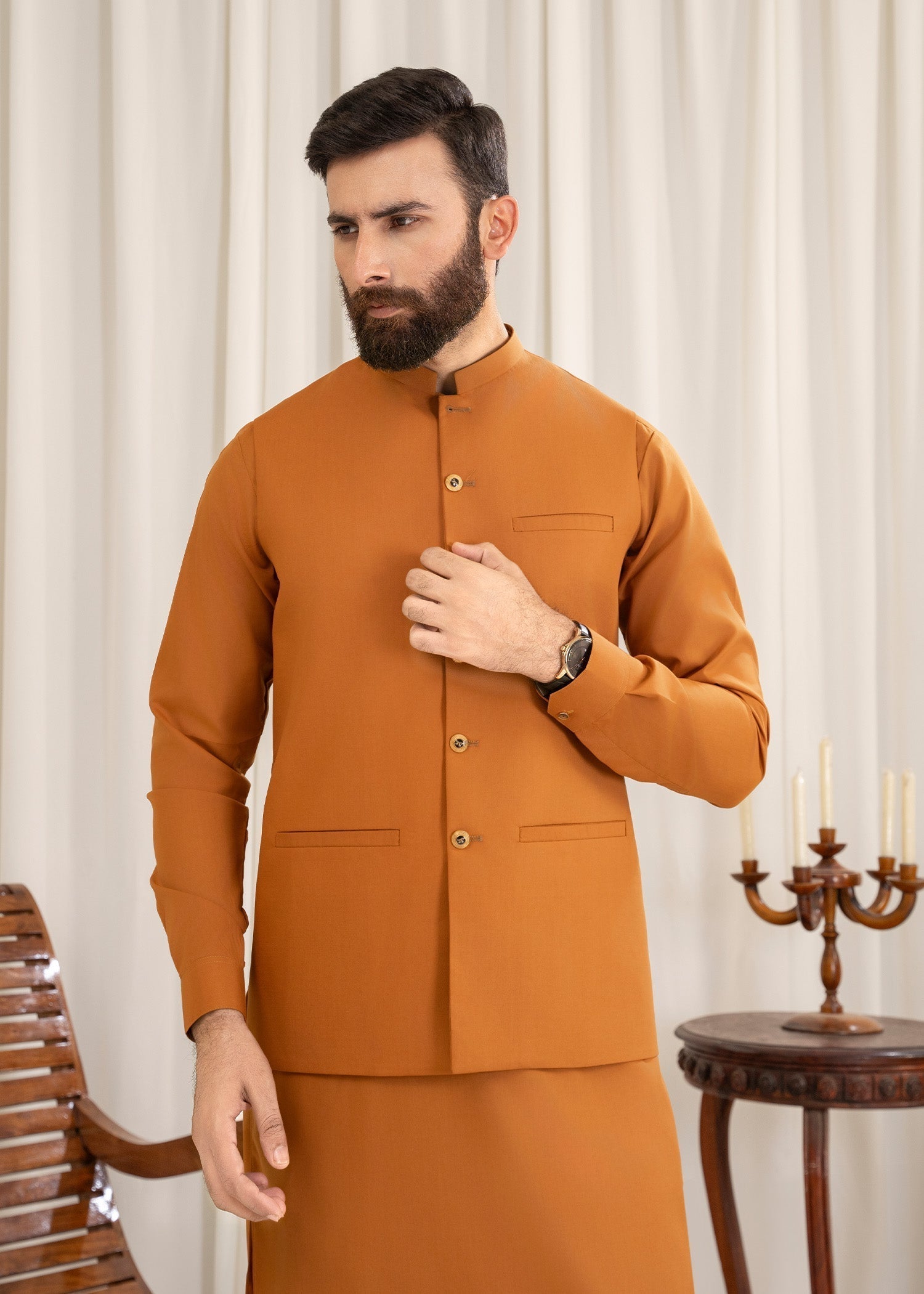 wash & wear Waistcoat in Mustard