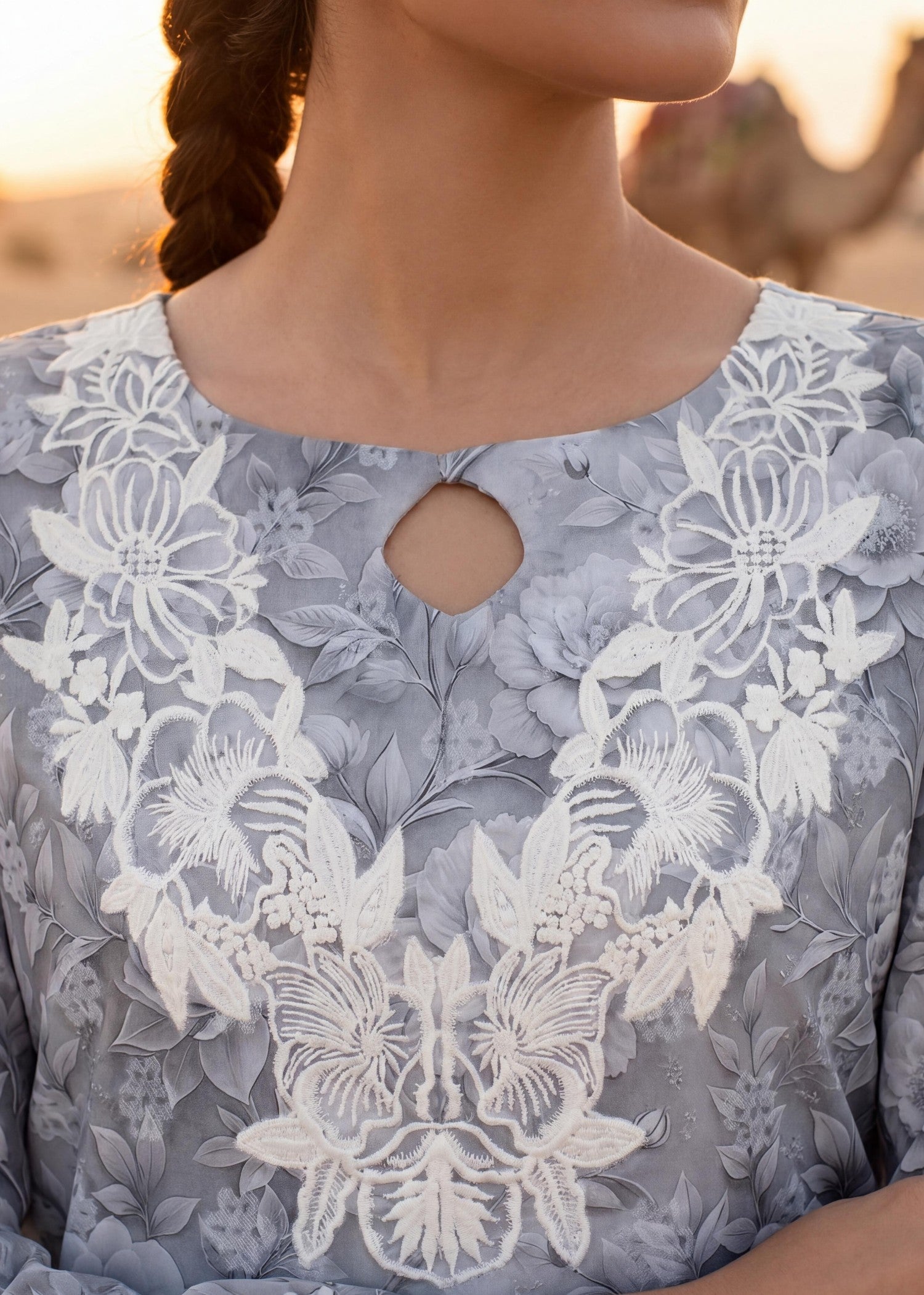 cotton jacquard Kurta Set in Dark grey