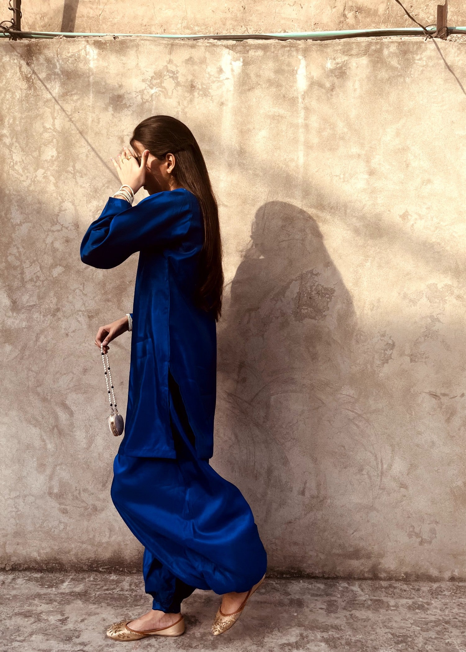 poly silk Co Ord Sets in Sapphire blue