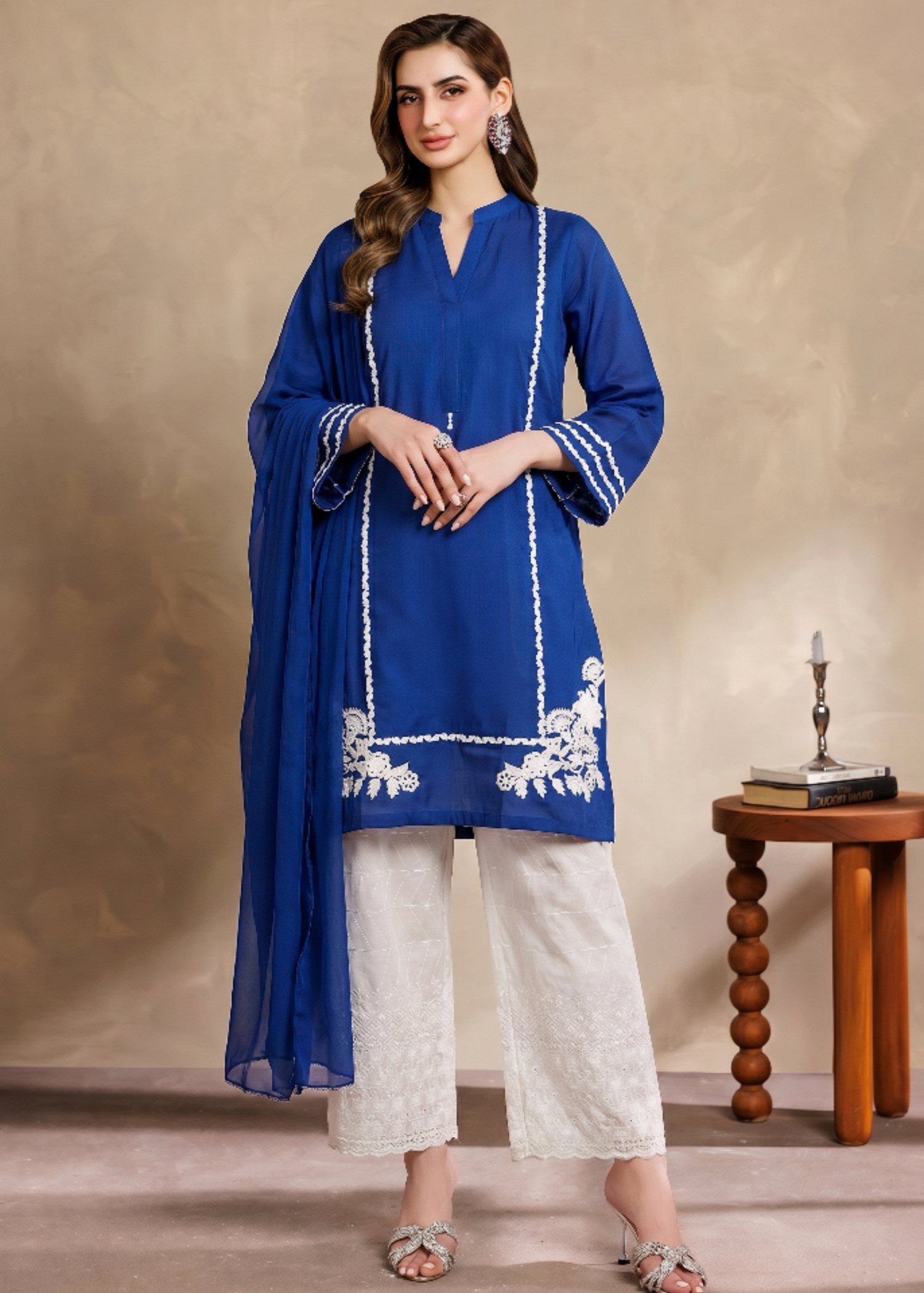 linen Kurta Set in Royal blue
