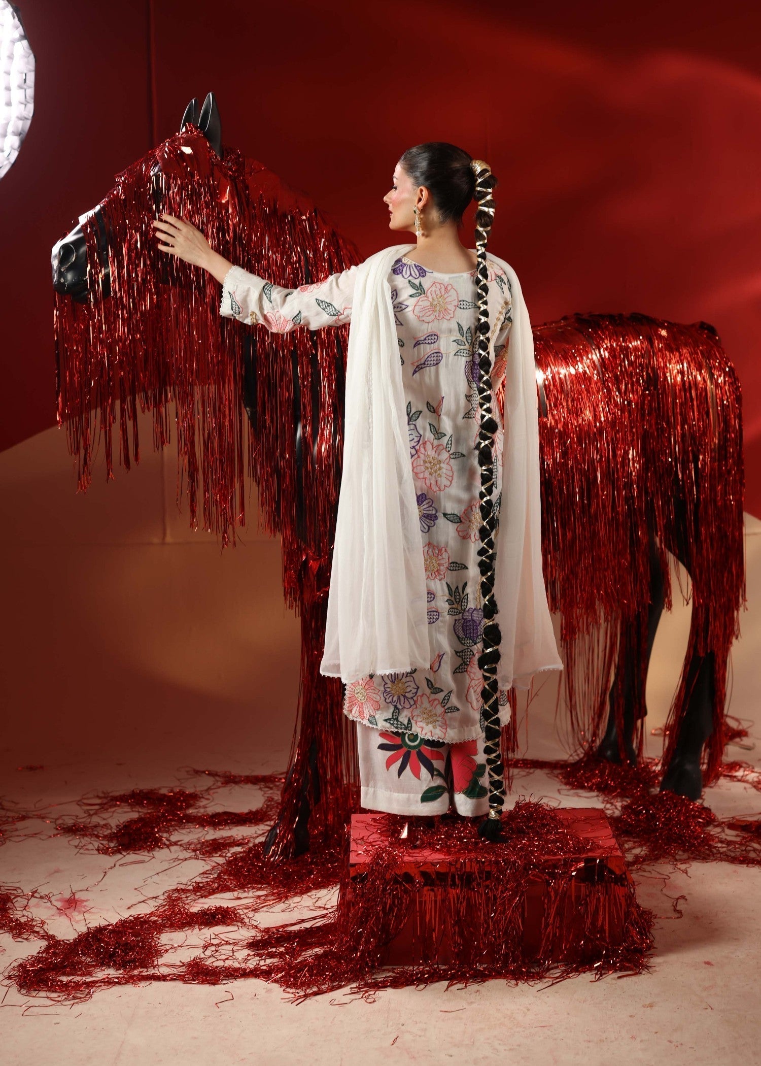 viscose raw silk Kurta Set in Snow