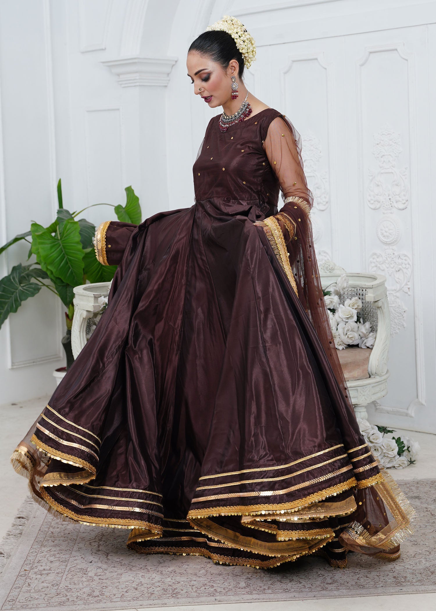 cotton silk Pishwas in Brown