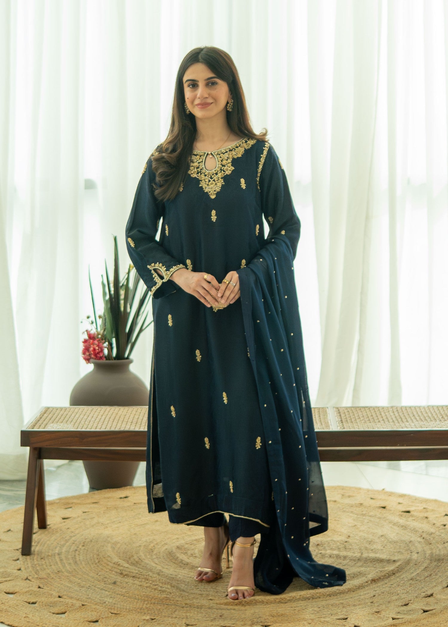 silk Kurta Set in Moonlight blue
