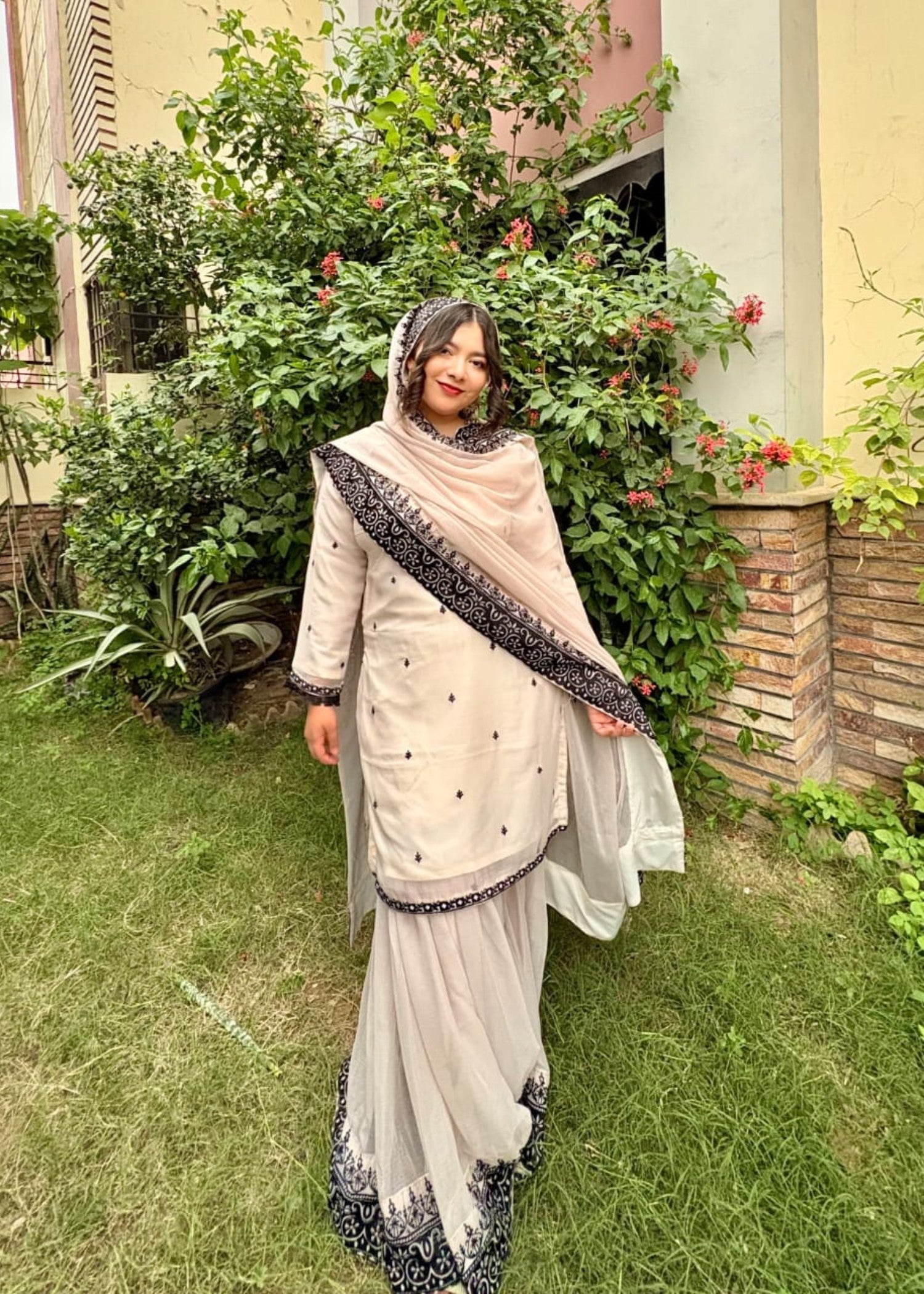 chiffon Gharara in Ivory