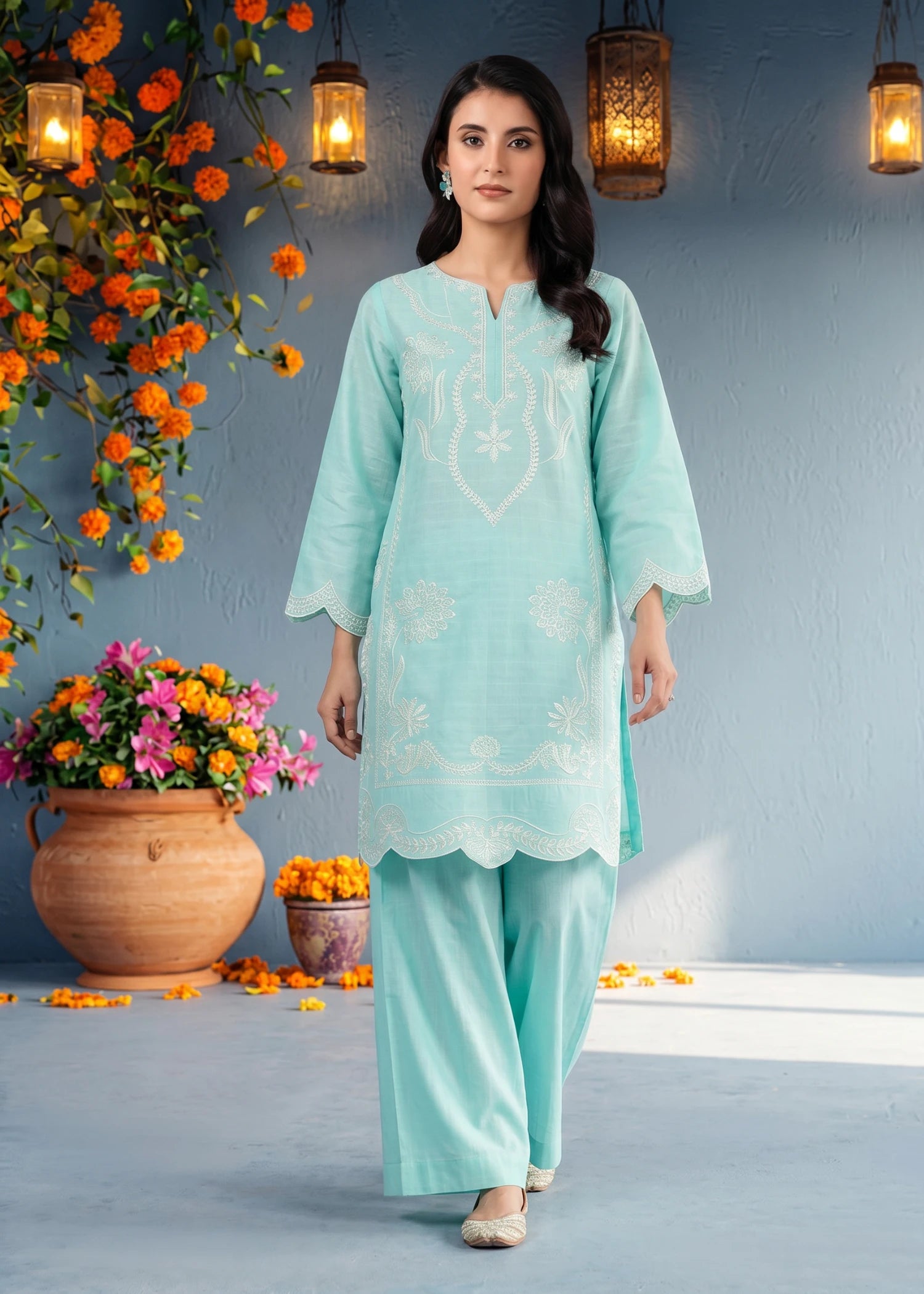 textured lawn Kurti in Sky blue