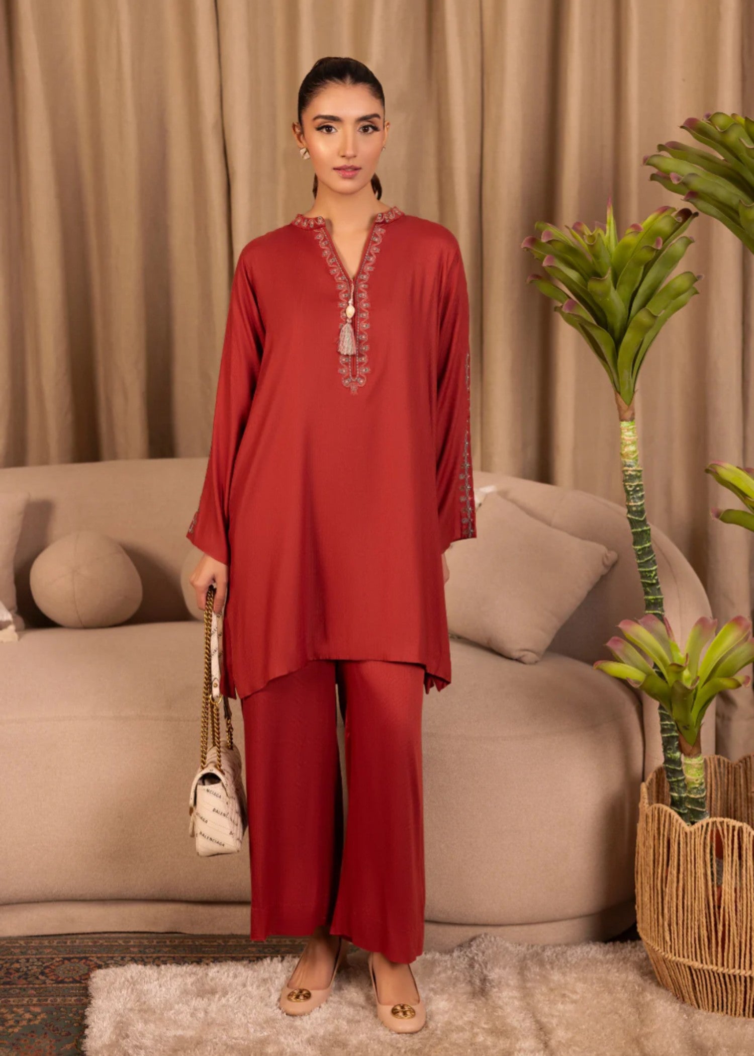 linen Co Ord Sets in Rust red