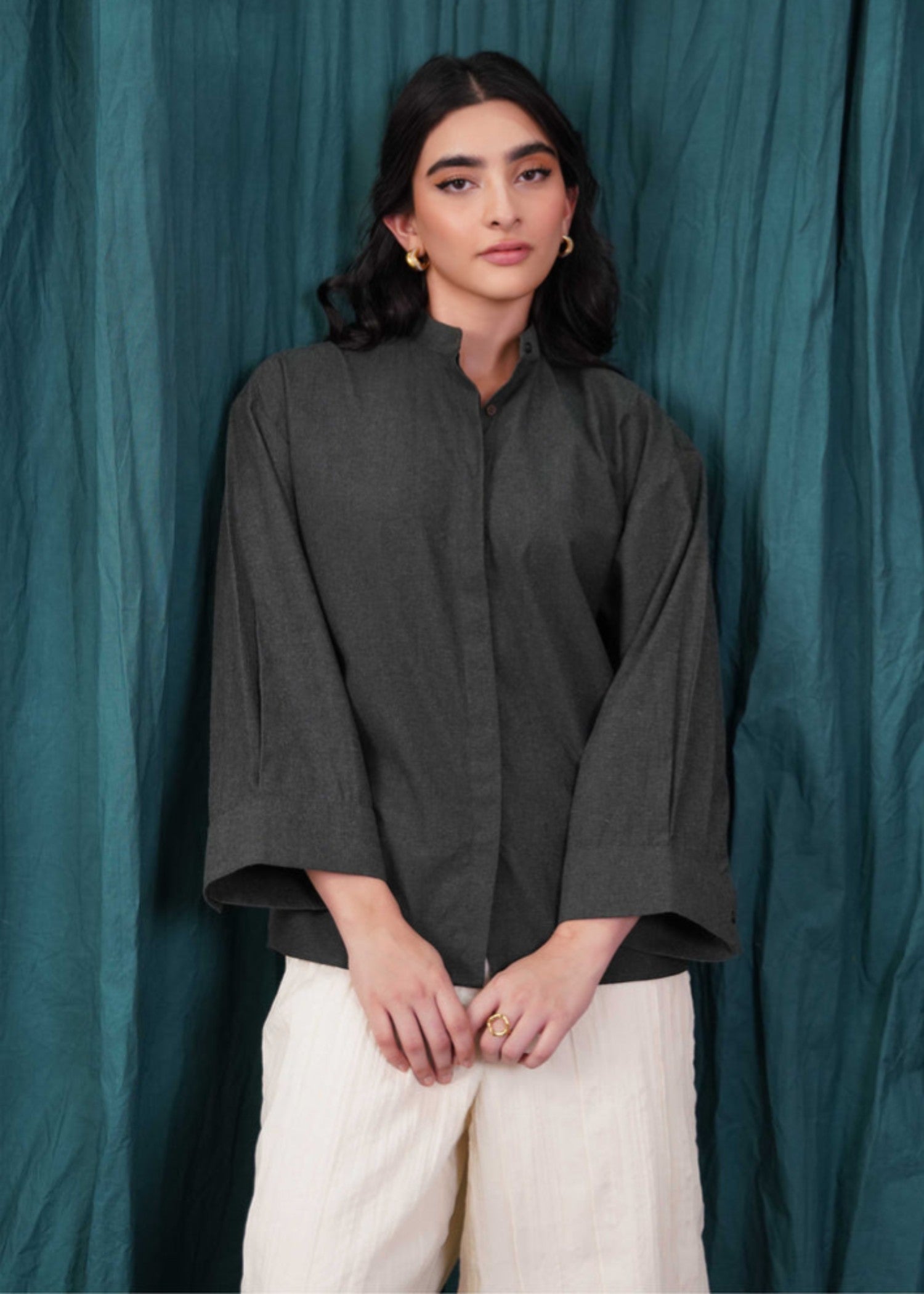 linen Top in Bottle green