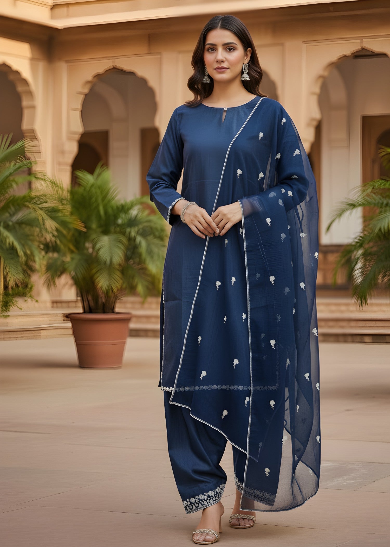 kattan silk Kurta Set in Royal blue