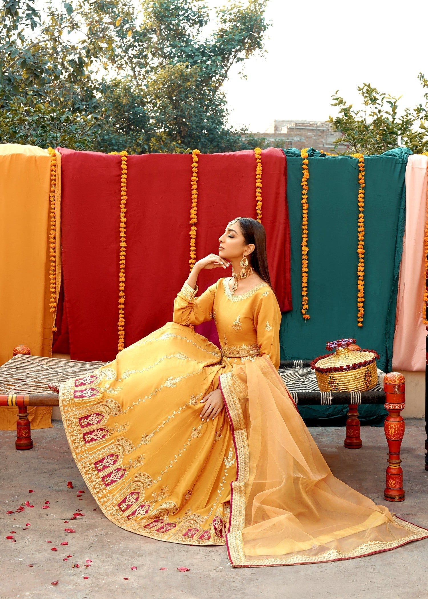 raw silk Lehenga in Mustard
