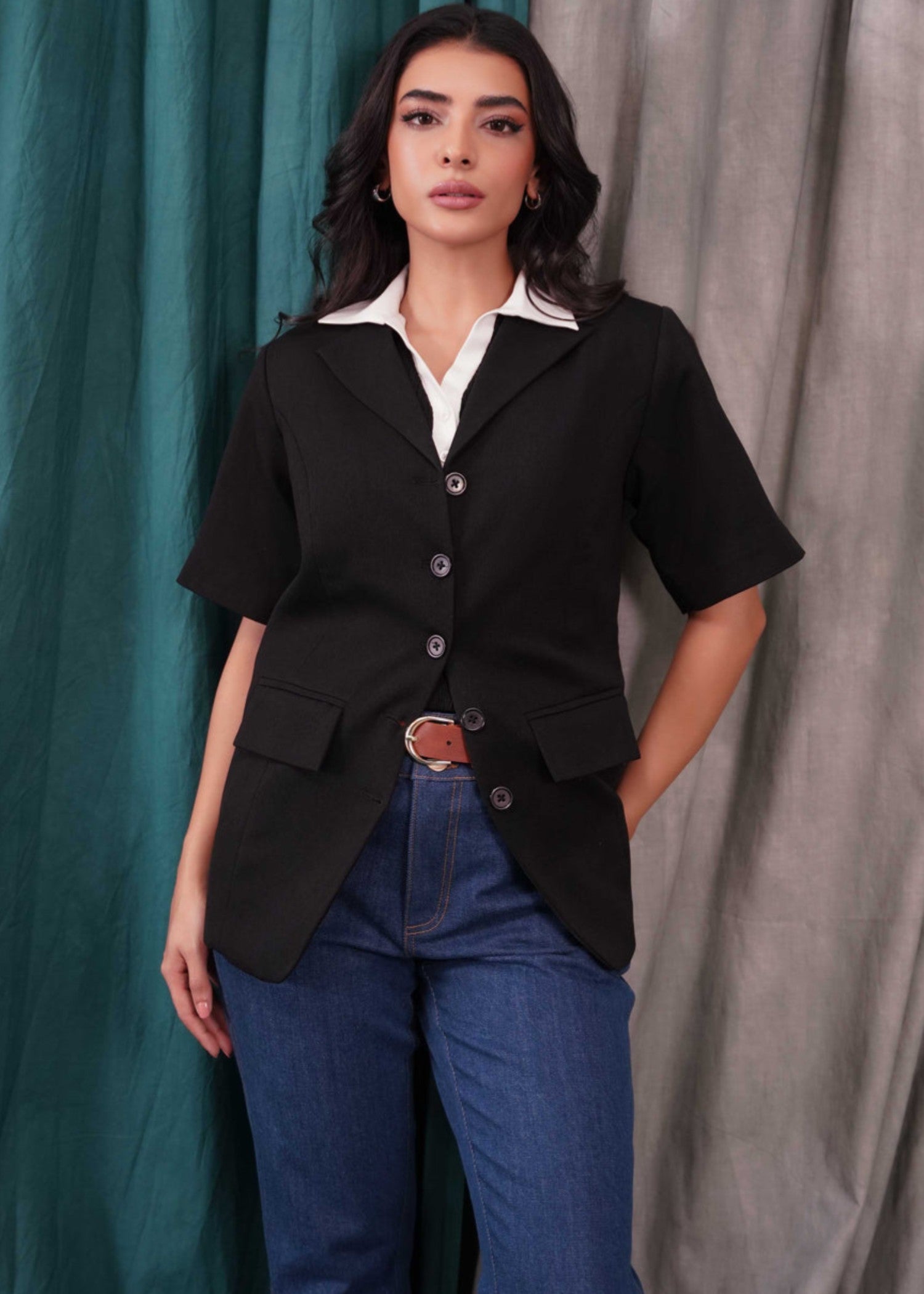 polyester Blazer in Black