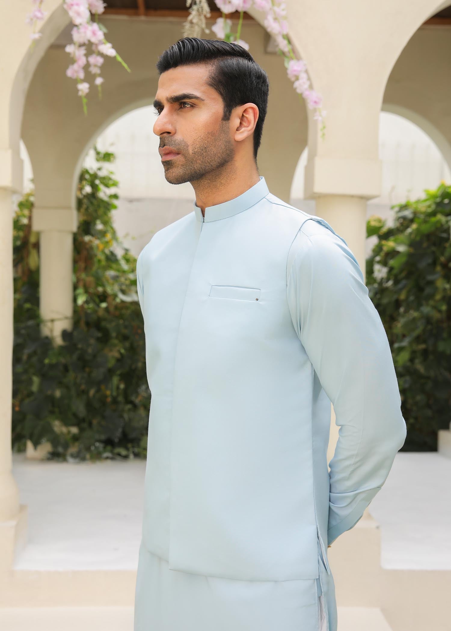 wash & wear Waistcoat in Sky blue
