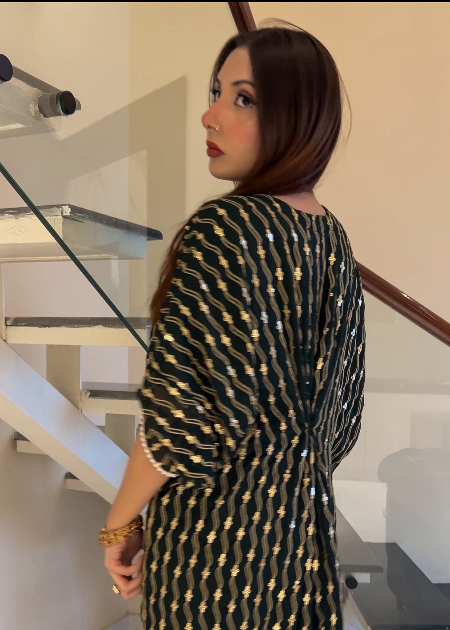chiffon Kaftan in Dark green