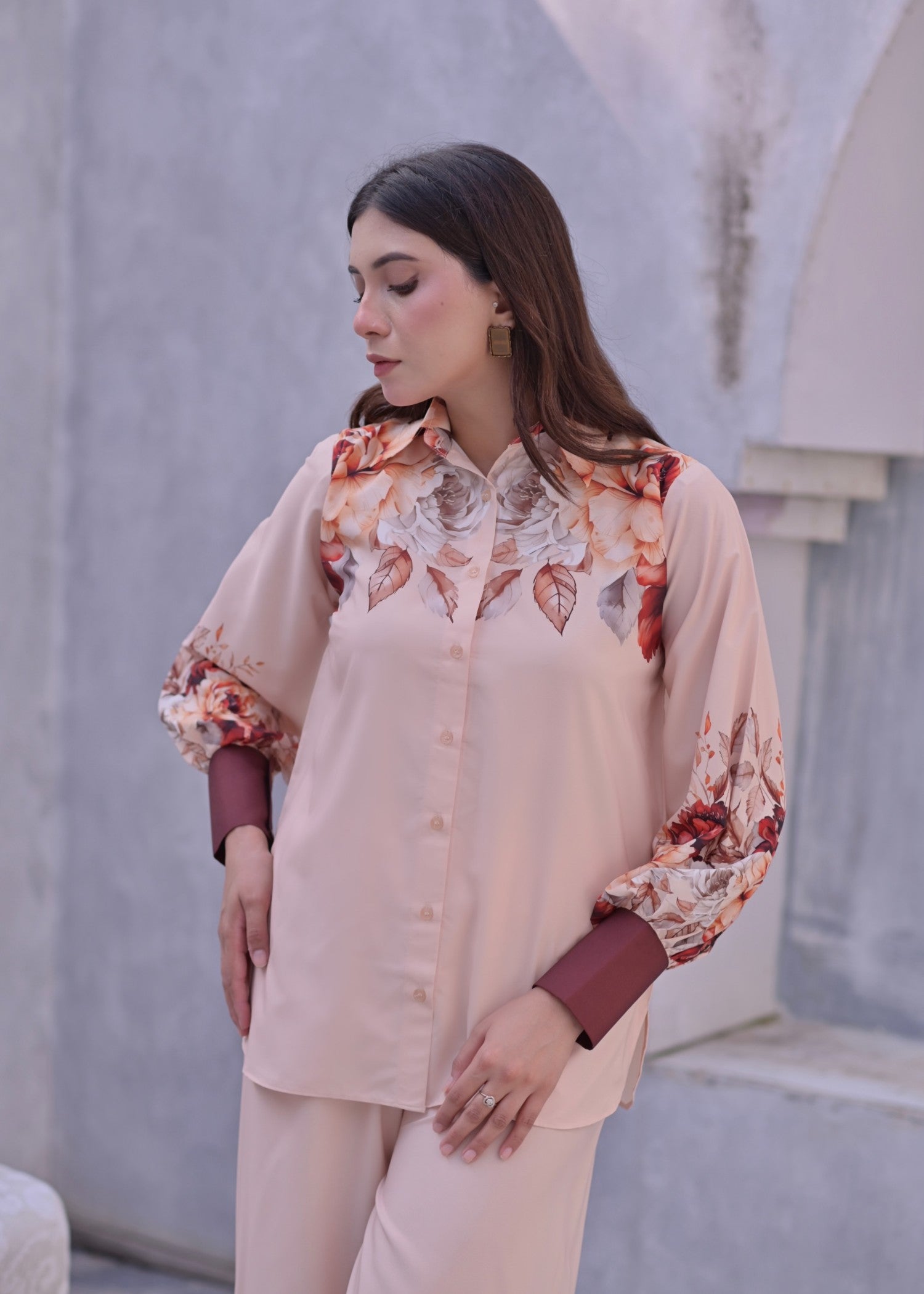 crepe Co ord Sets in Peach orange