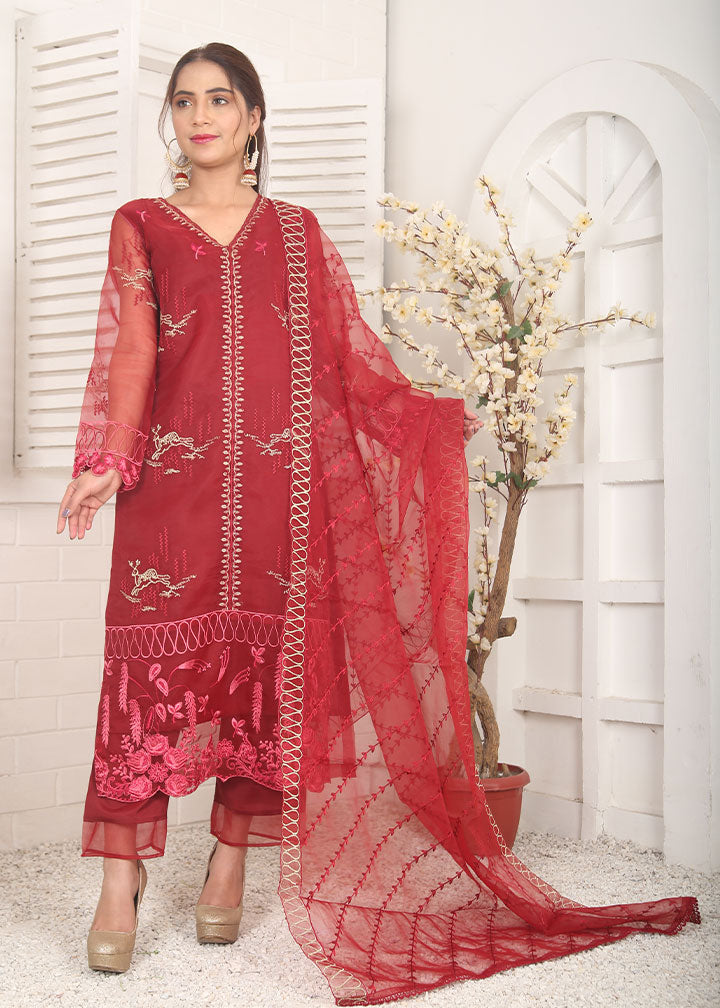 organza Kurta Set in Red