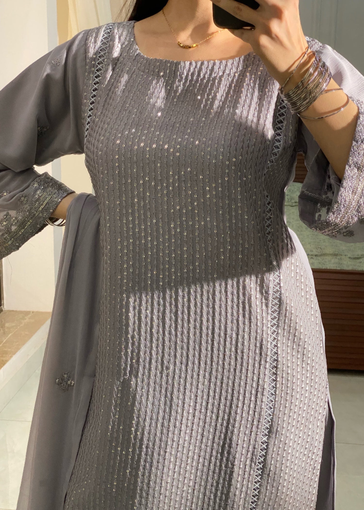 chiffon Gharara in Ash grey