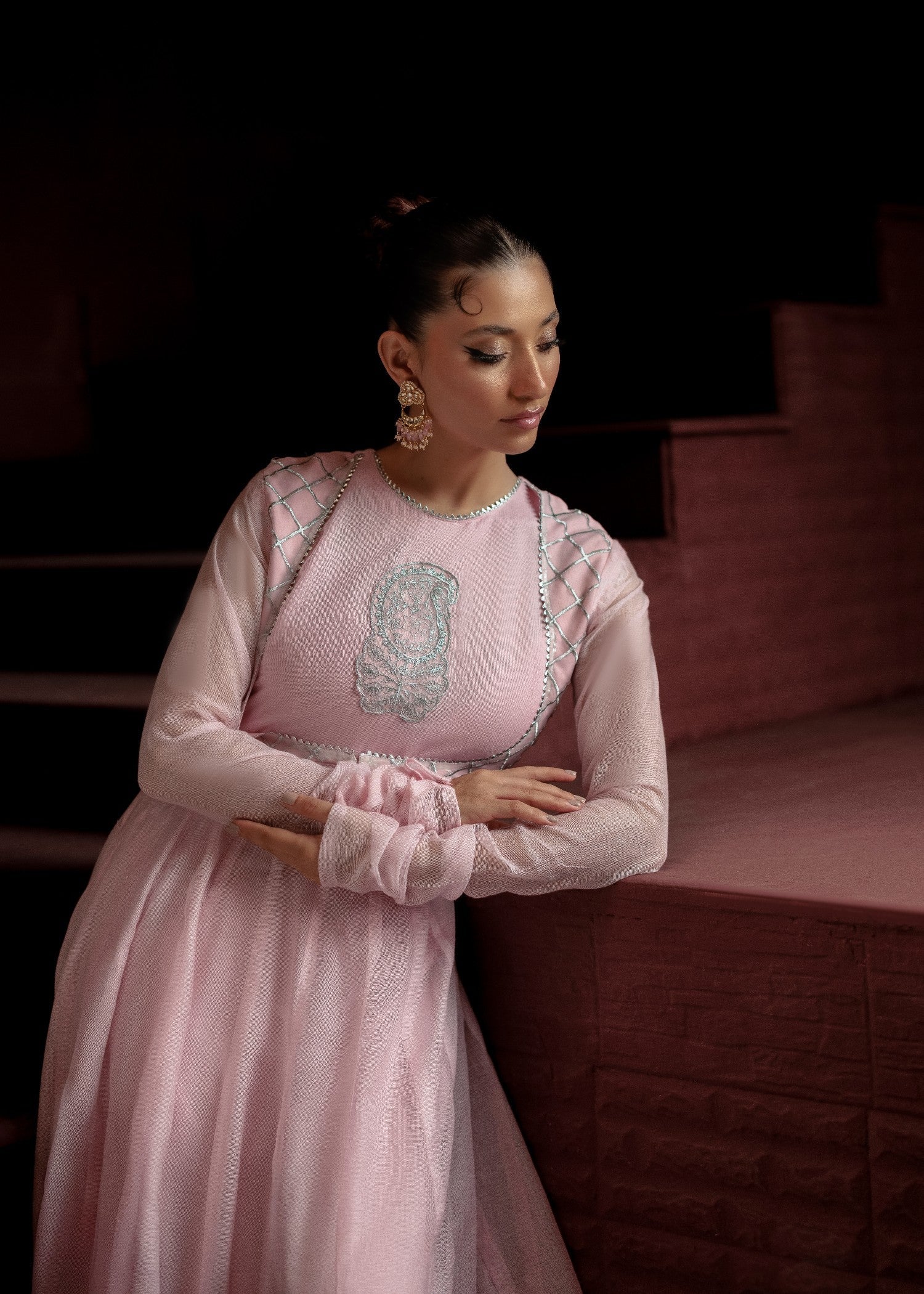 cotton net Anarkali in Baby pink