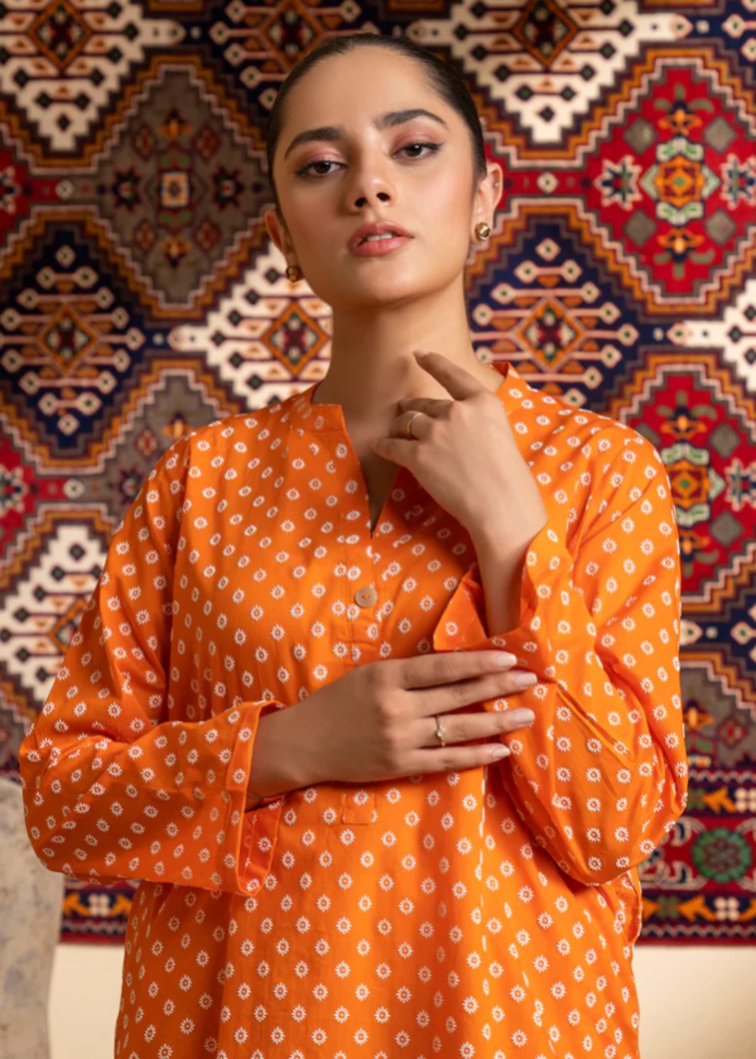 lawn Kurti in Orange