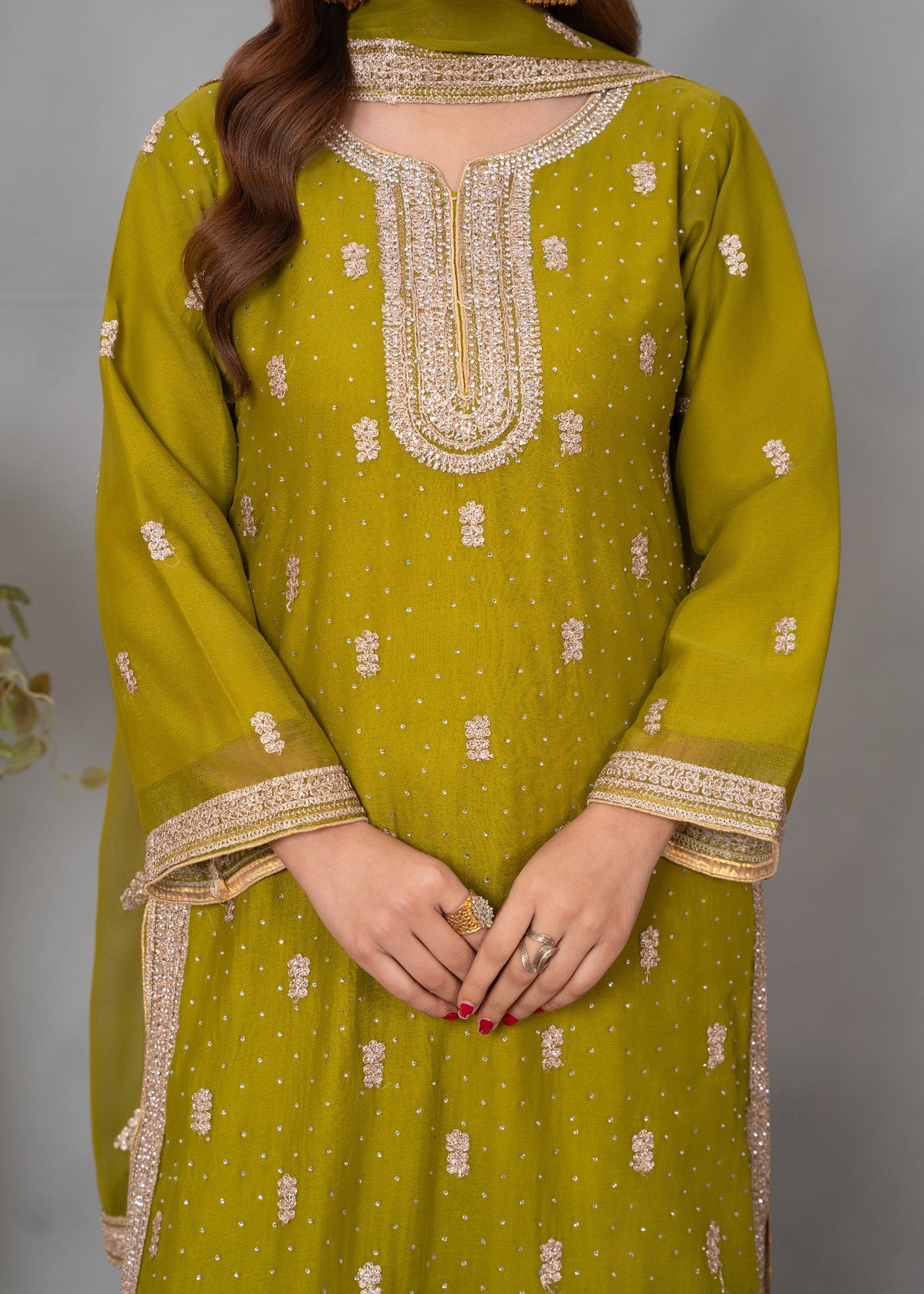 chiffon Gharara in Apple green
