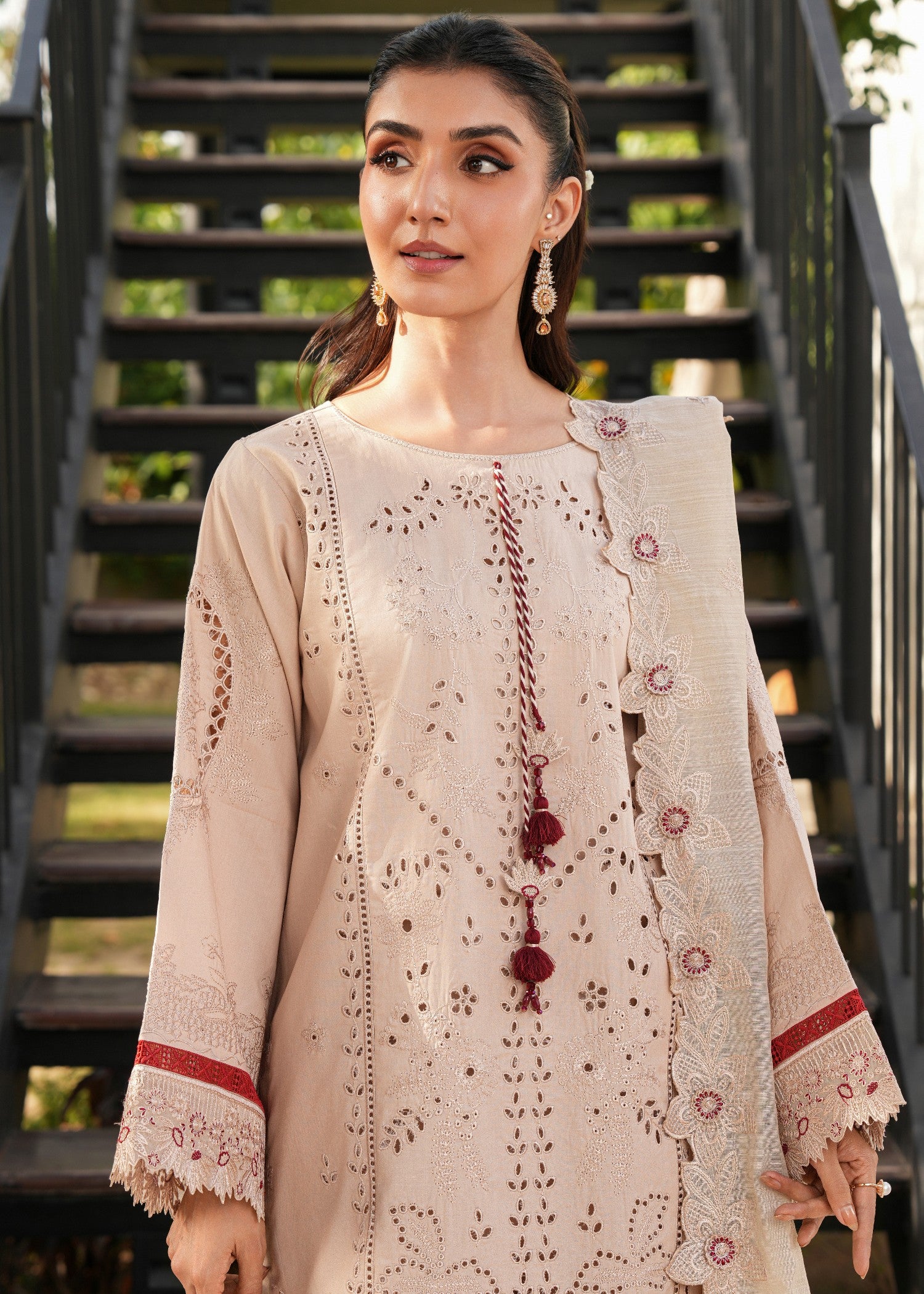 cotton Kurta Set in Khaki brown