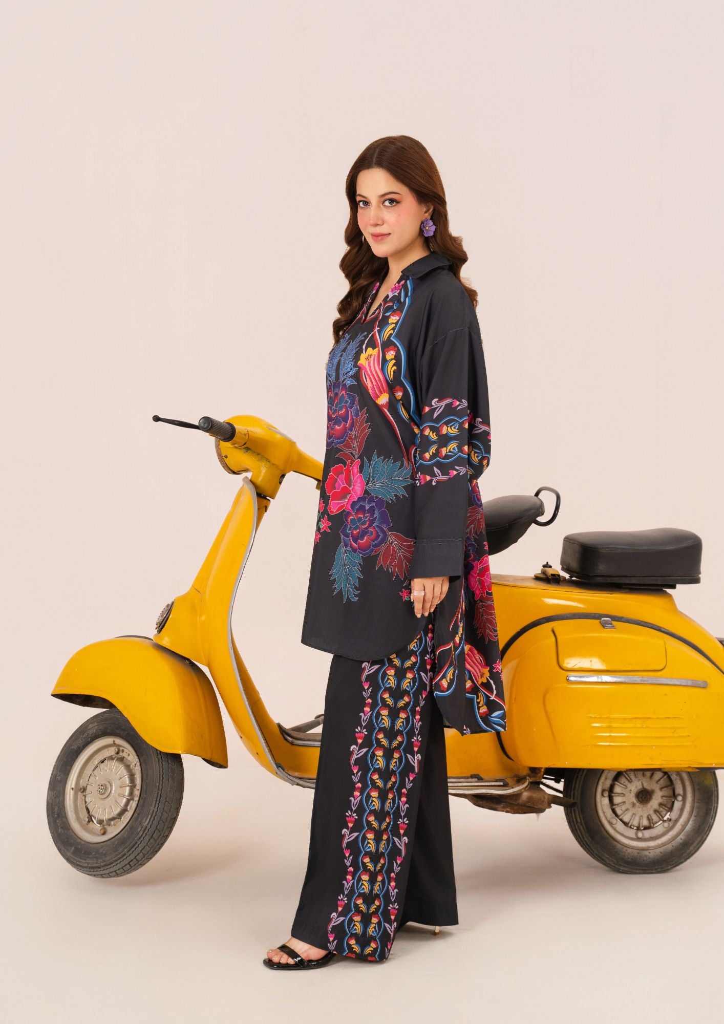 arabic lawn Kurta Set in Midnight blue