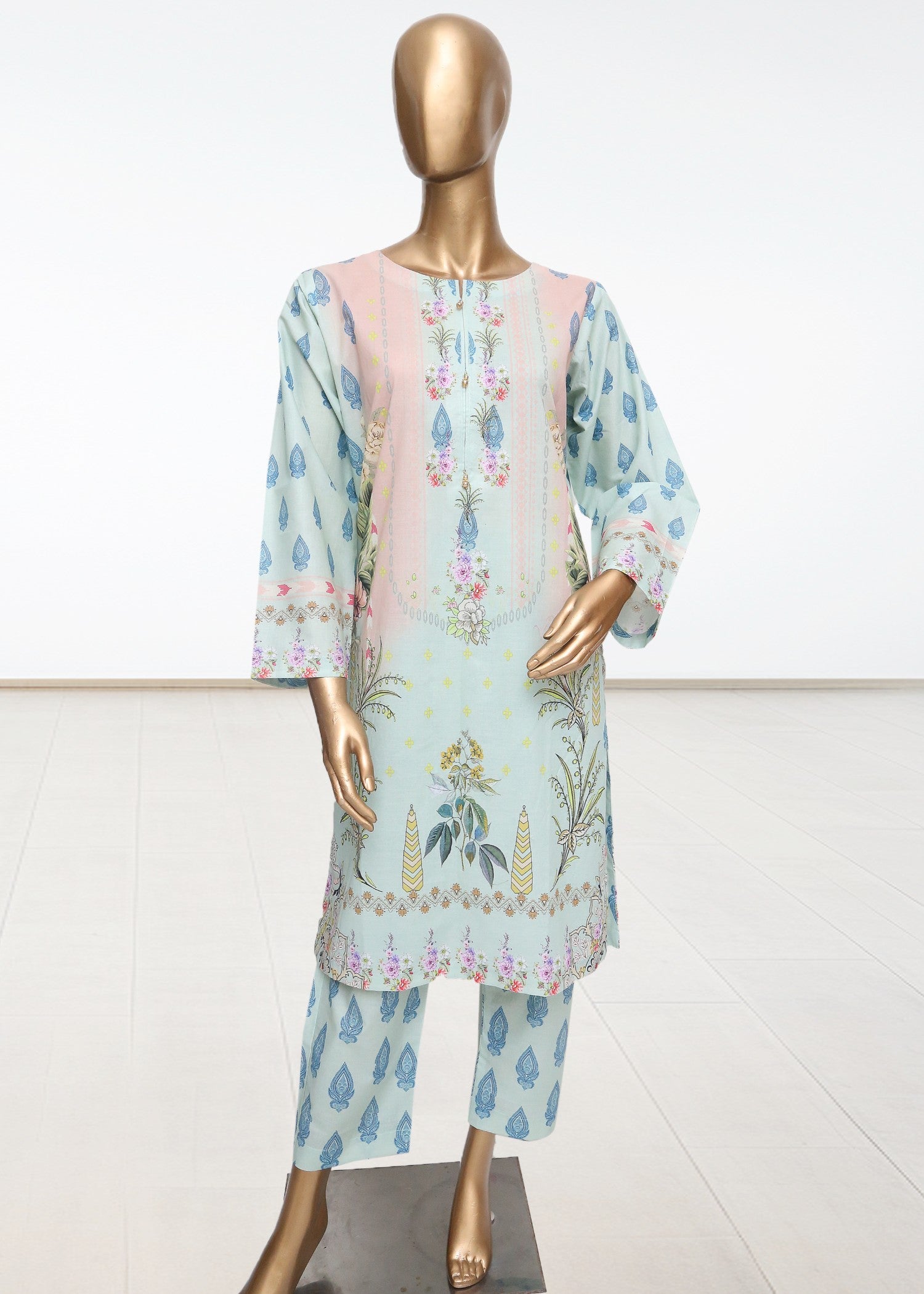 lawn Kurta Set in Sage green, sky, light cyan