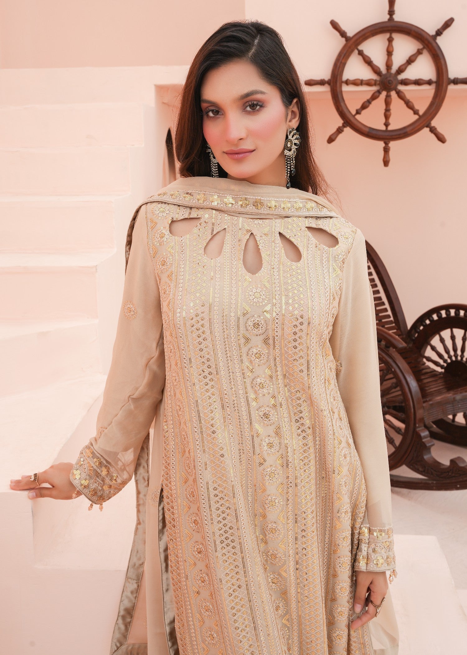chiffon Kurta Set in Cream