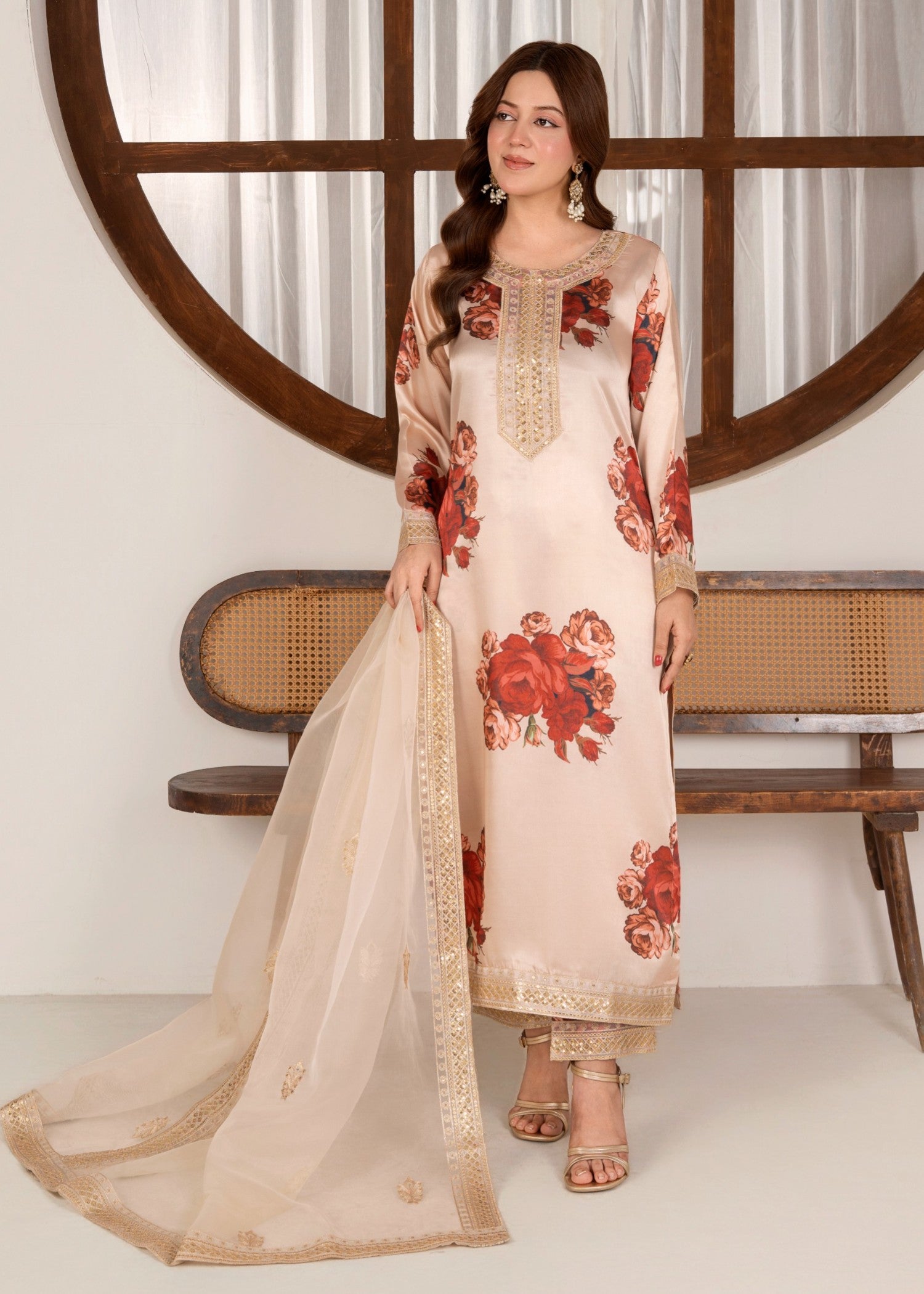silk charmeuse Kurta Set in Cream
