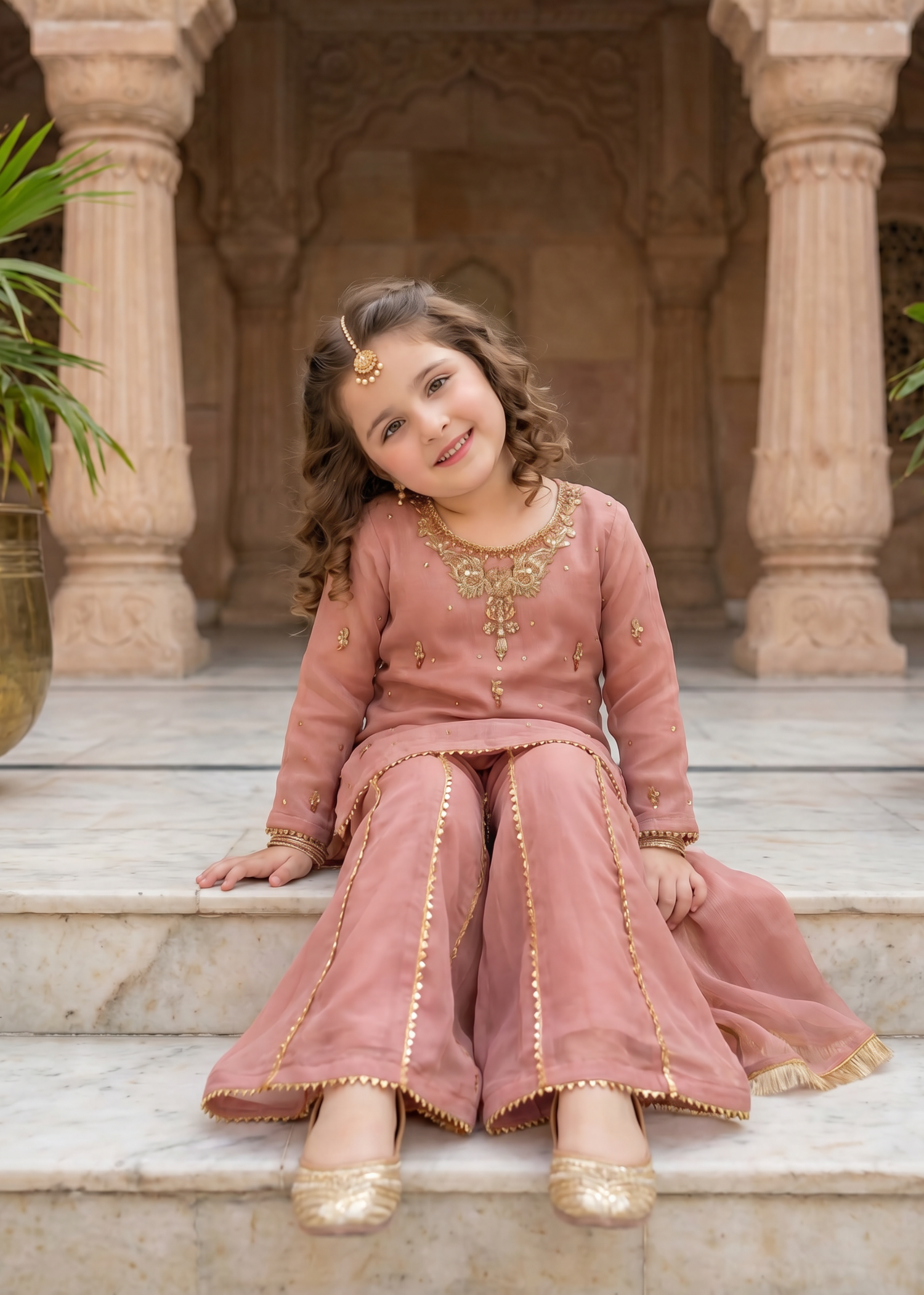 chiffon Sharara in Peach pink