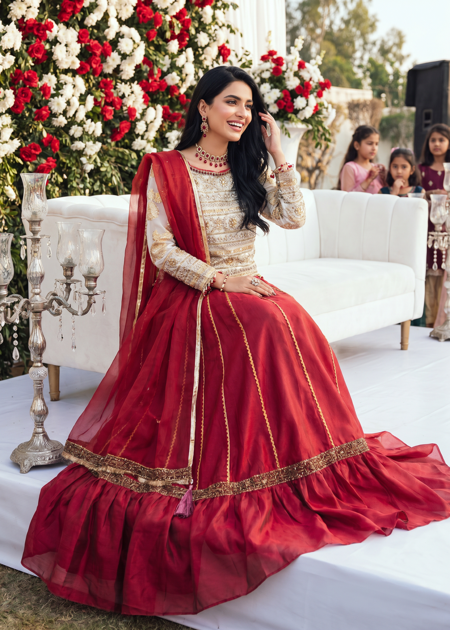 raw silk Lehenga in Gold, maroon