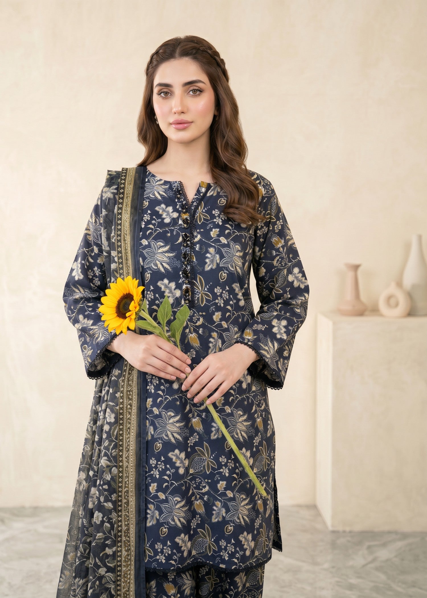 lawn Kurta Set in Ash black