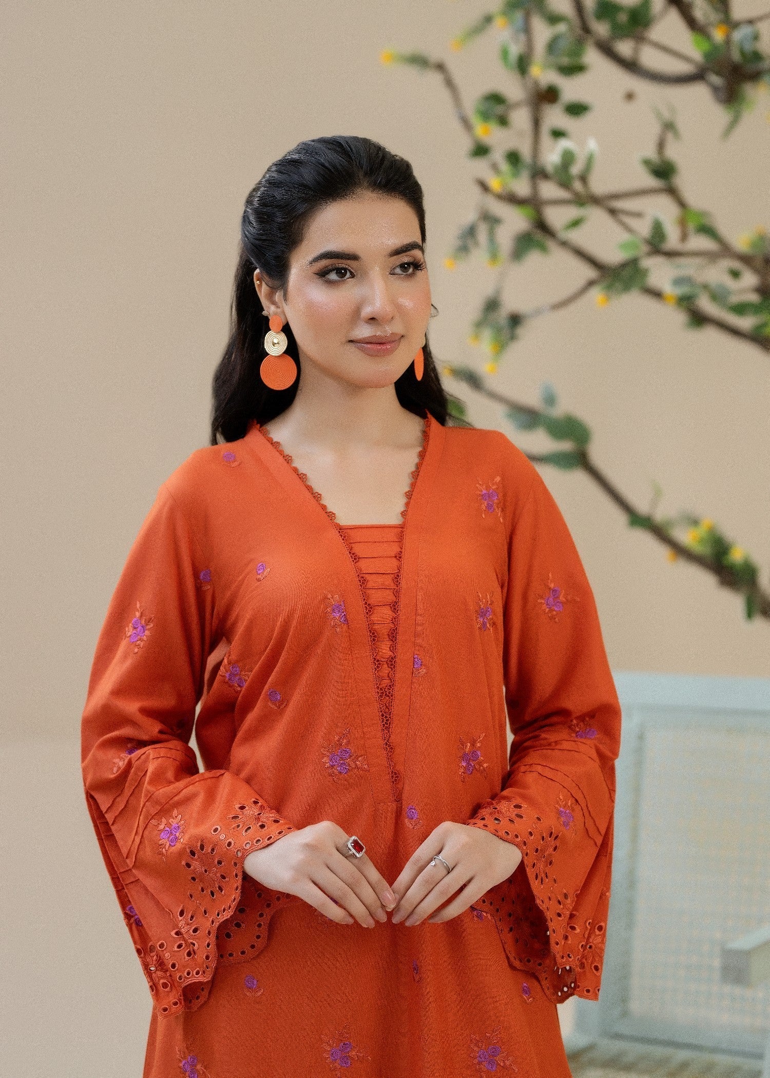 cotton Kurta Set in Persimmon