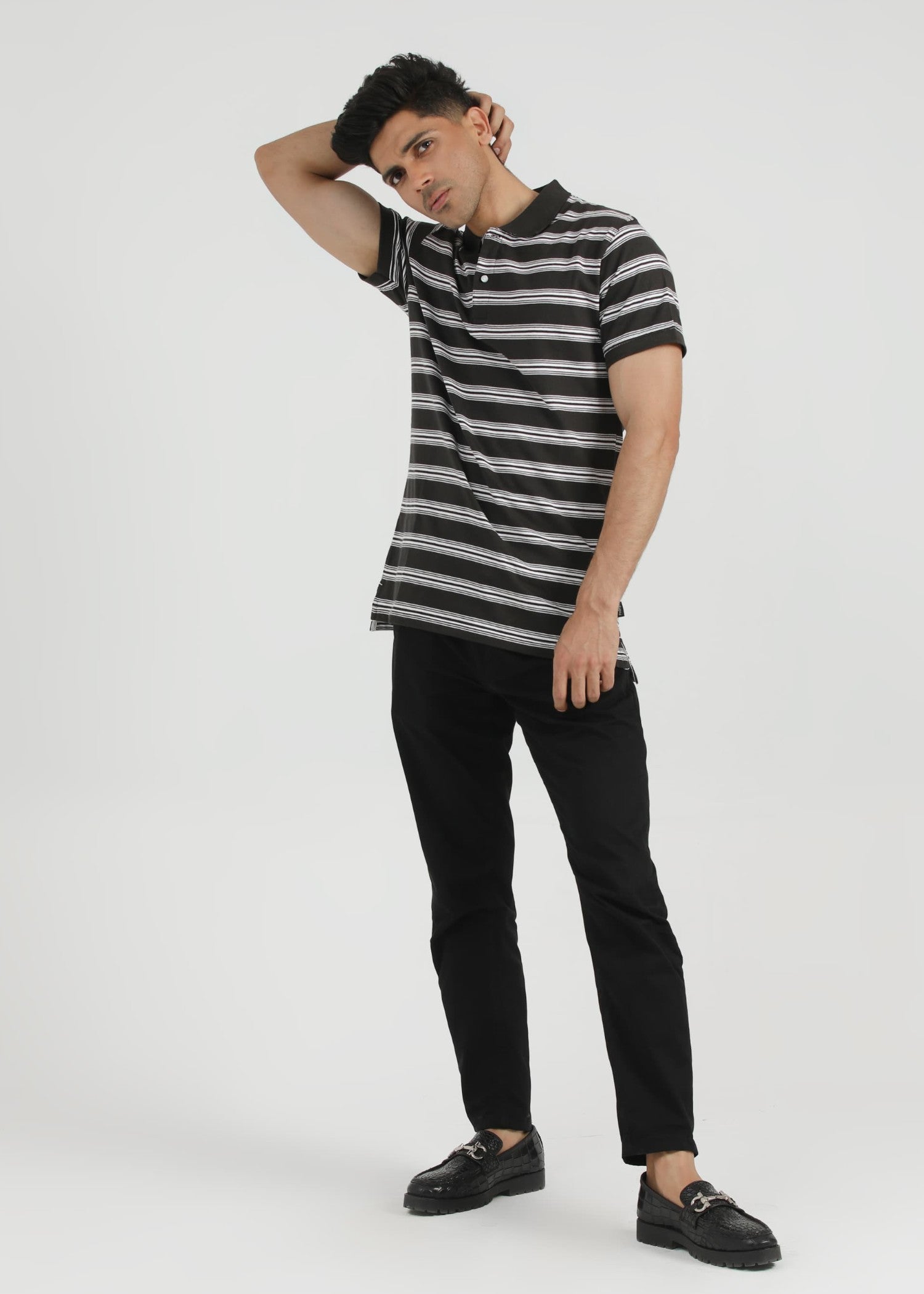 single jersey knit Polo Shirt in Black