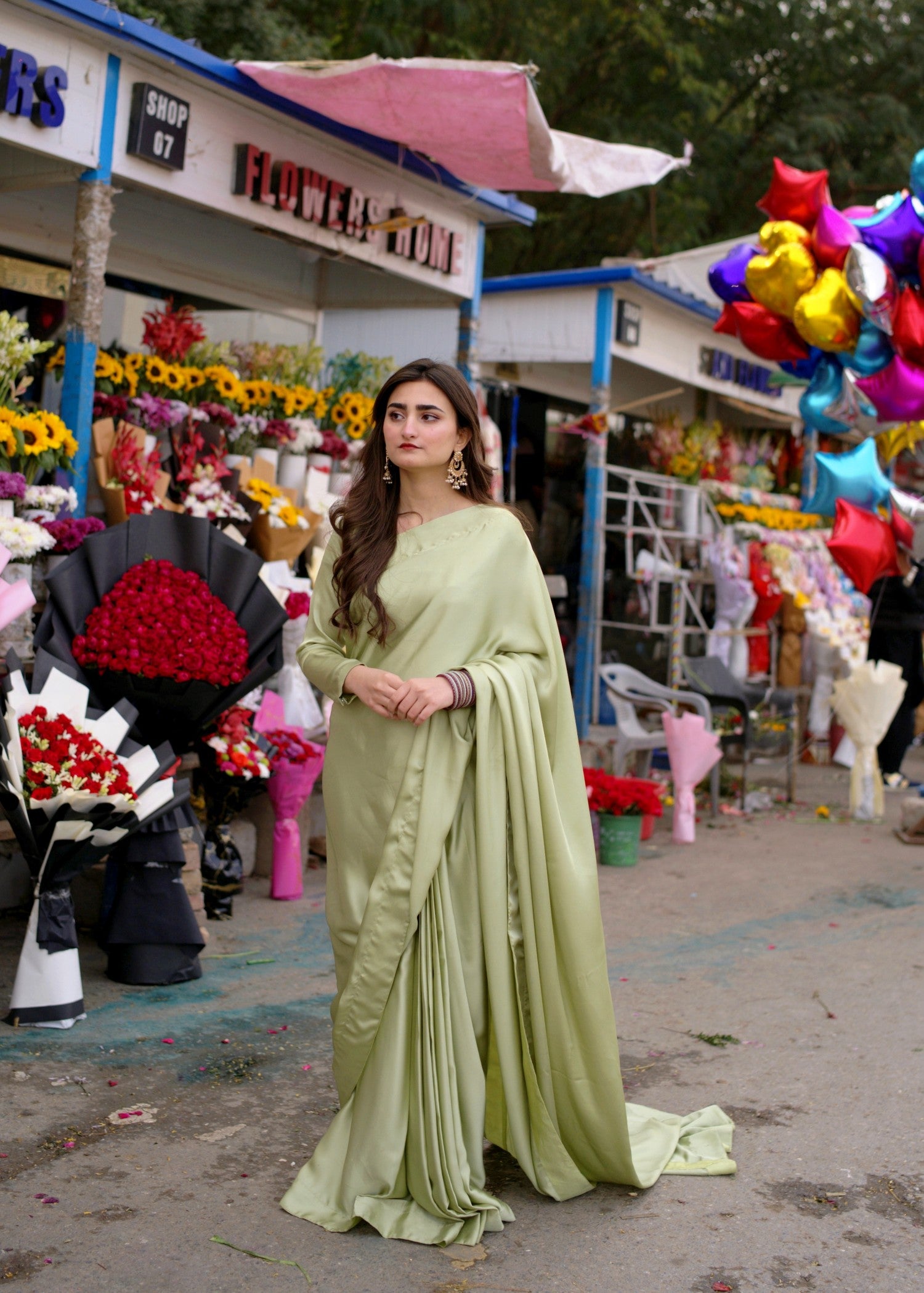 silk Saree in Pistachio green