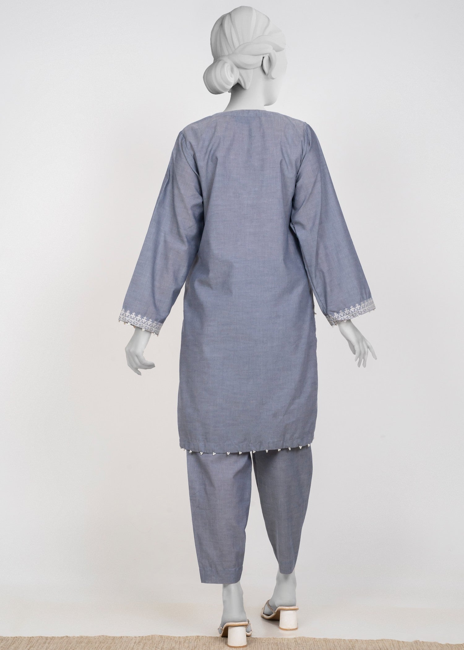 chambray Kurta Set in Grey
