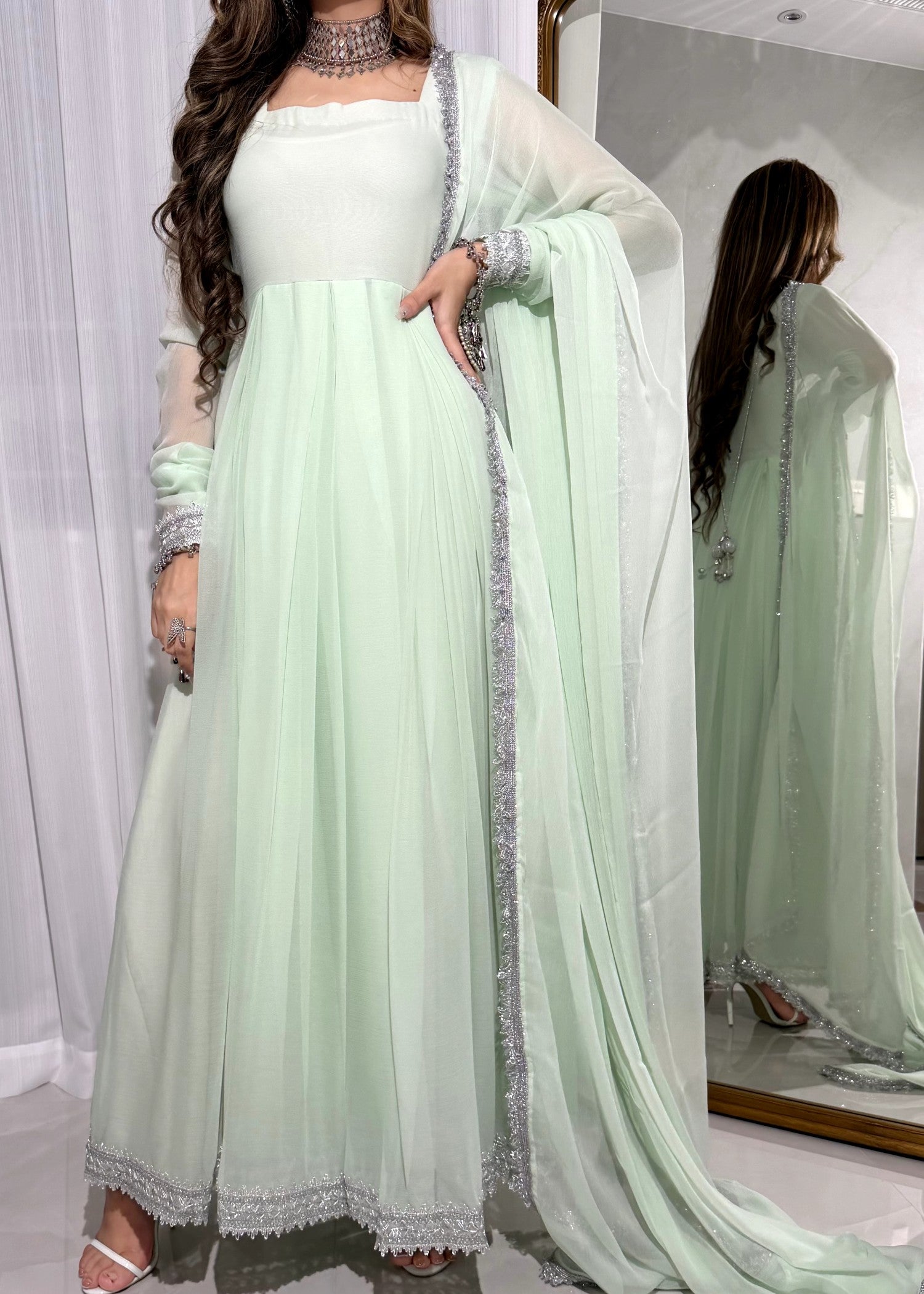 bemberg crinkle chiffon Maxi in Tea green