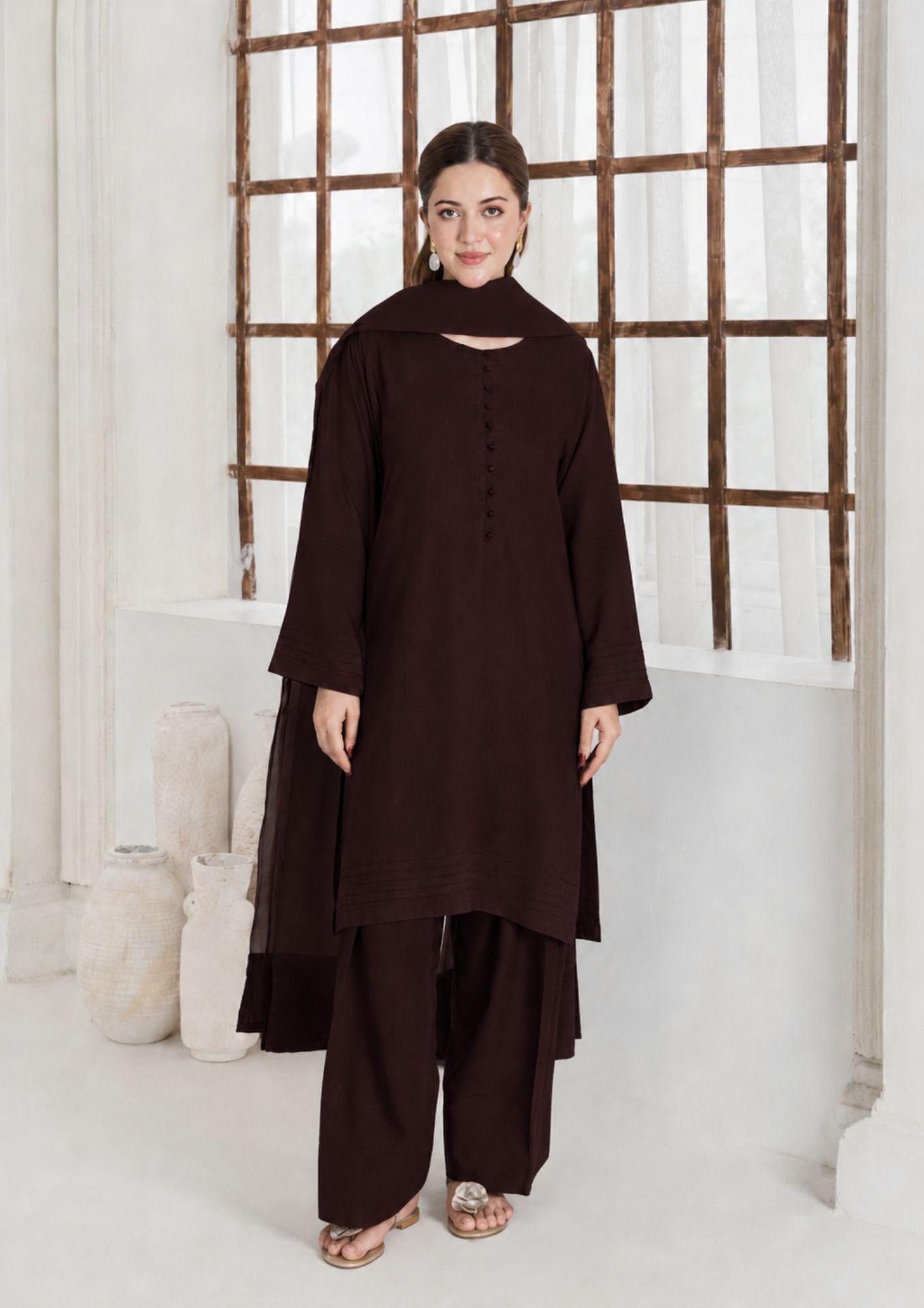 viscose Kurta Set in Chocolate brown