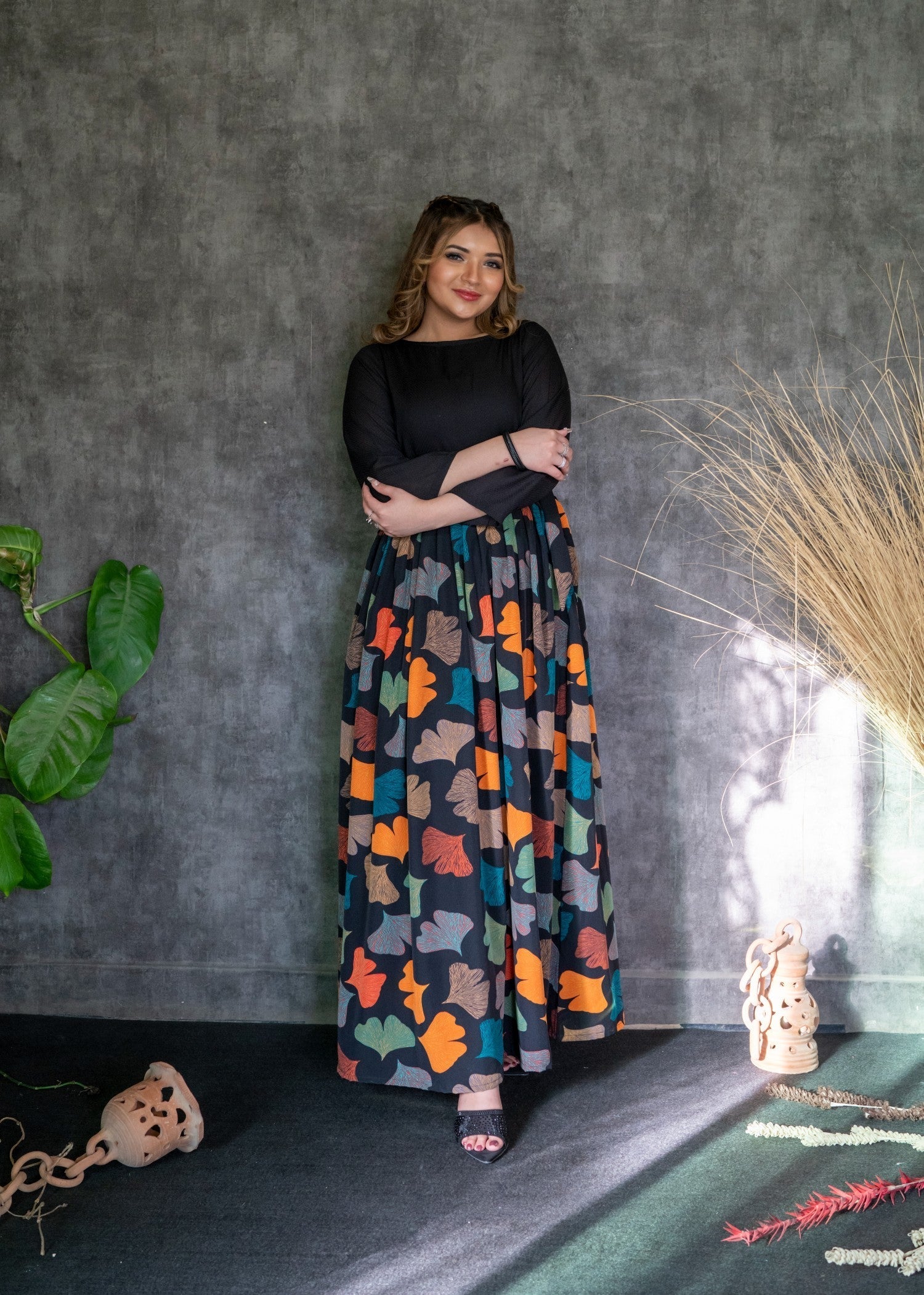 crepe silk Skirt in Multi