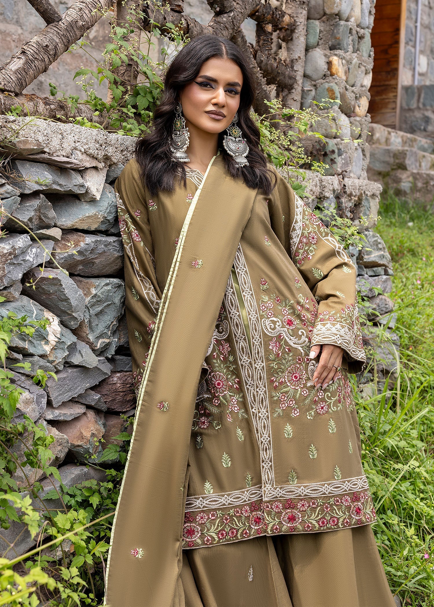 khaddar Jacket in Olive green