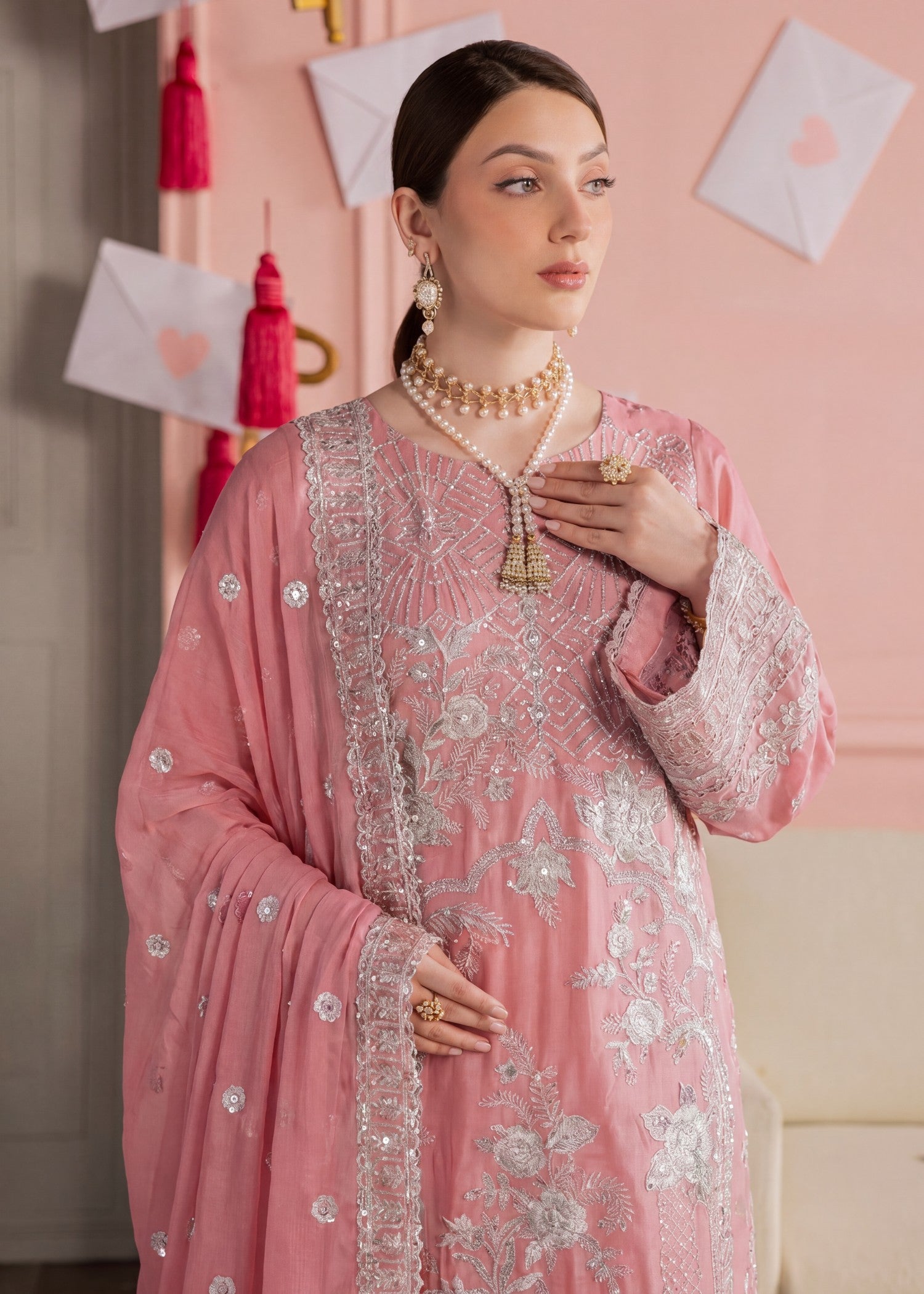 chiffon Kurta Set in Pink