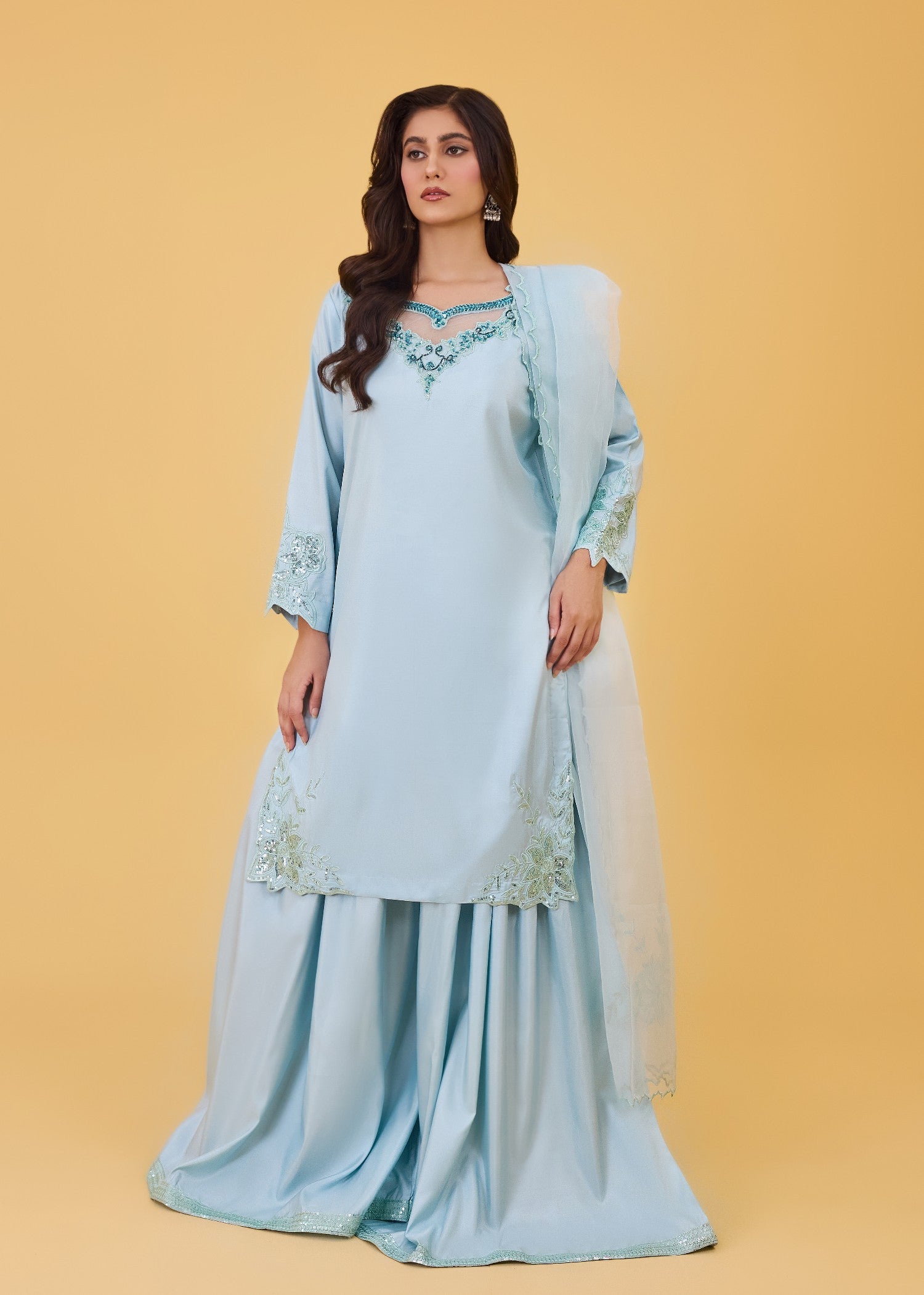 kattan silk Sharara in Powder blue
