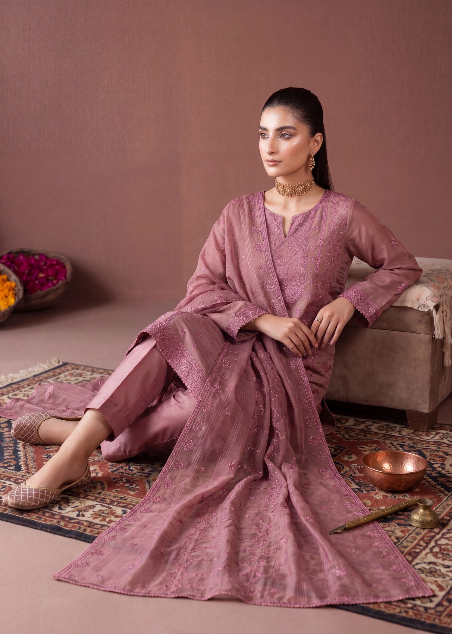 khaddi net Kurta Set in Petal pink
