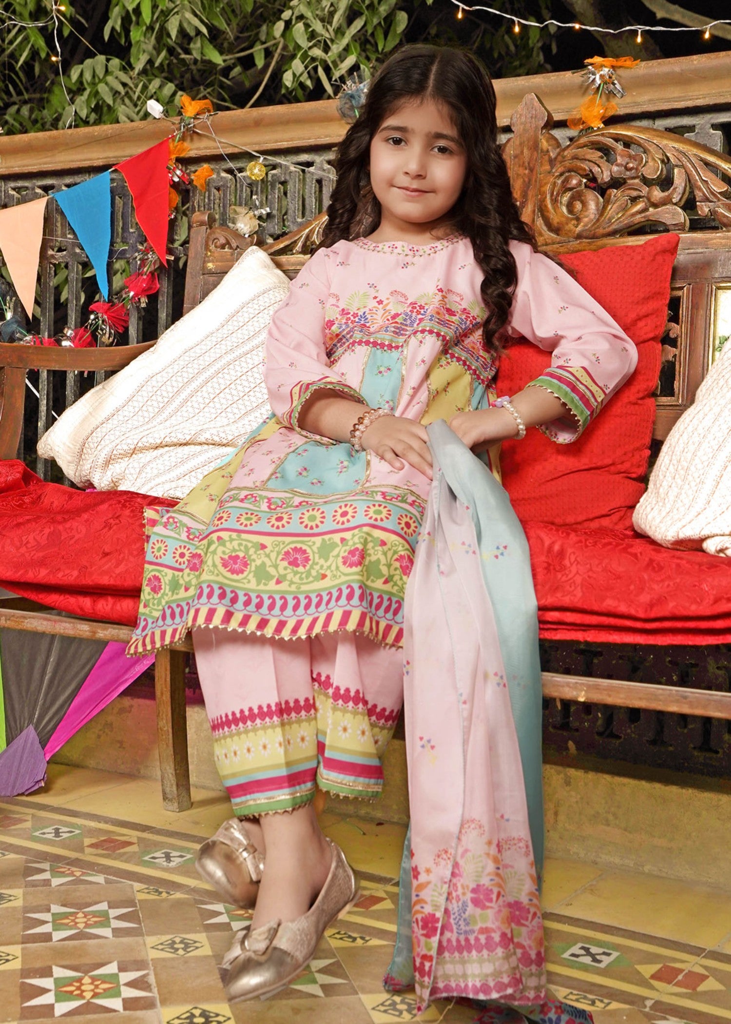 poly lawn Pishwas in Light pink